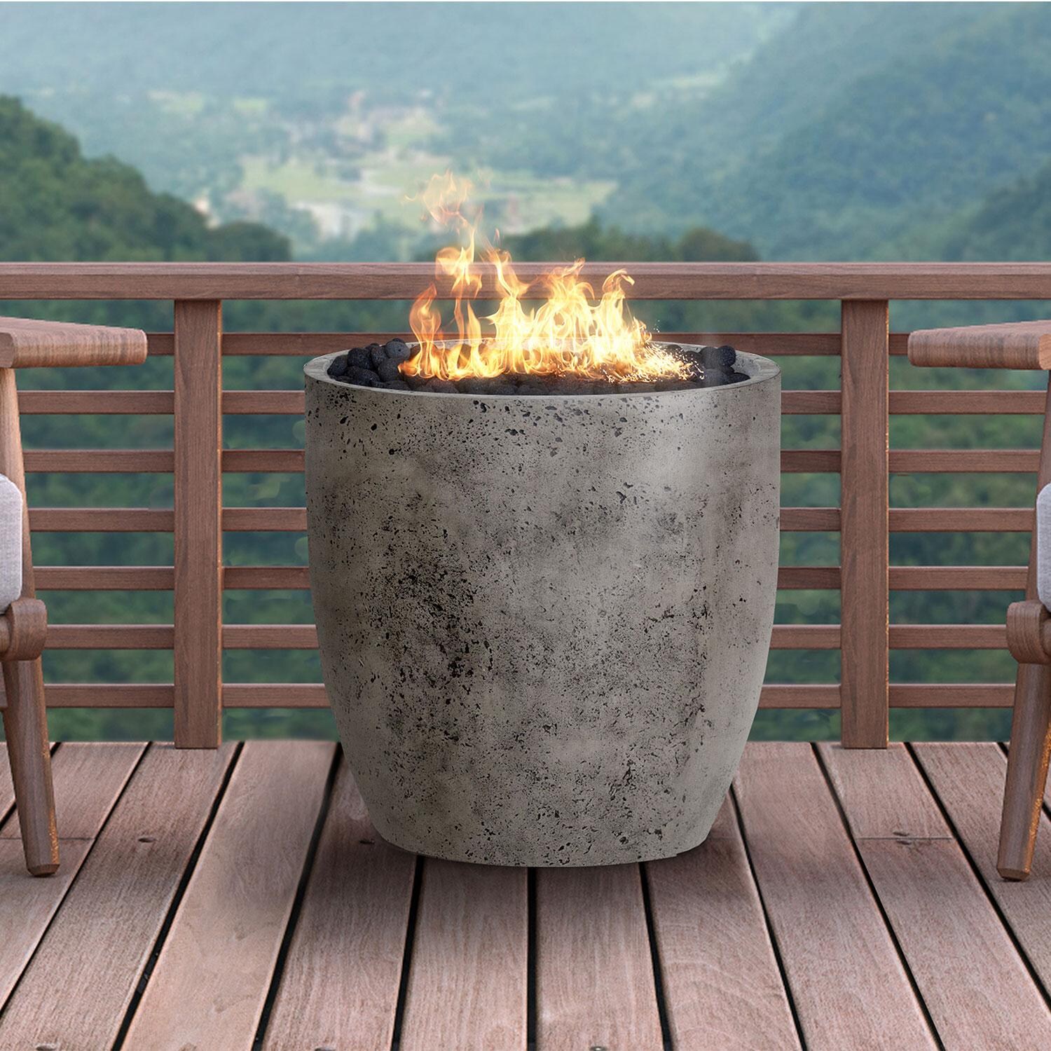 24-in Round Concrete Natural Gas Fire Urn in Gray by XO