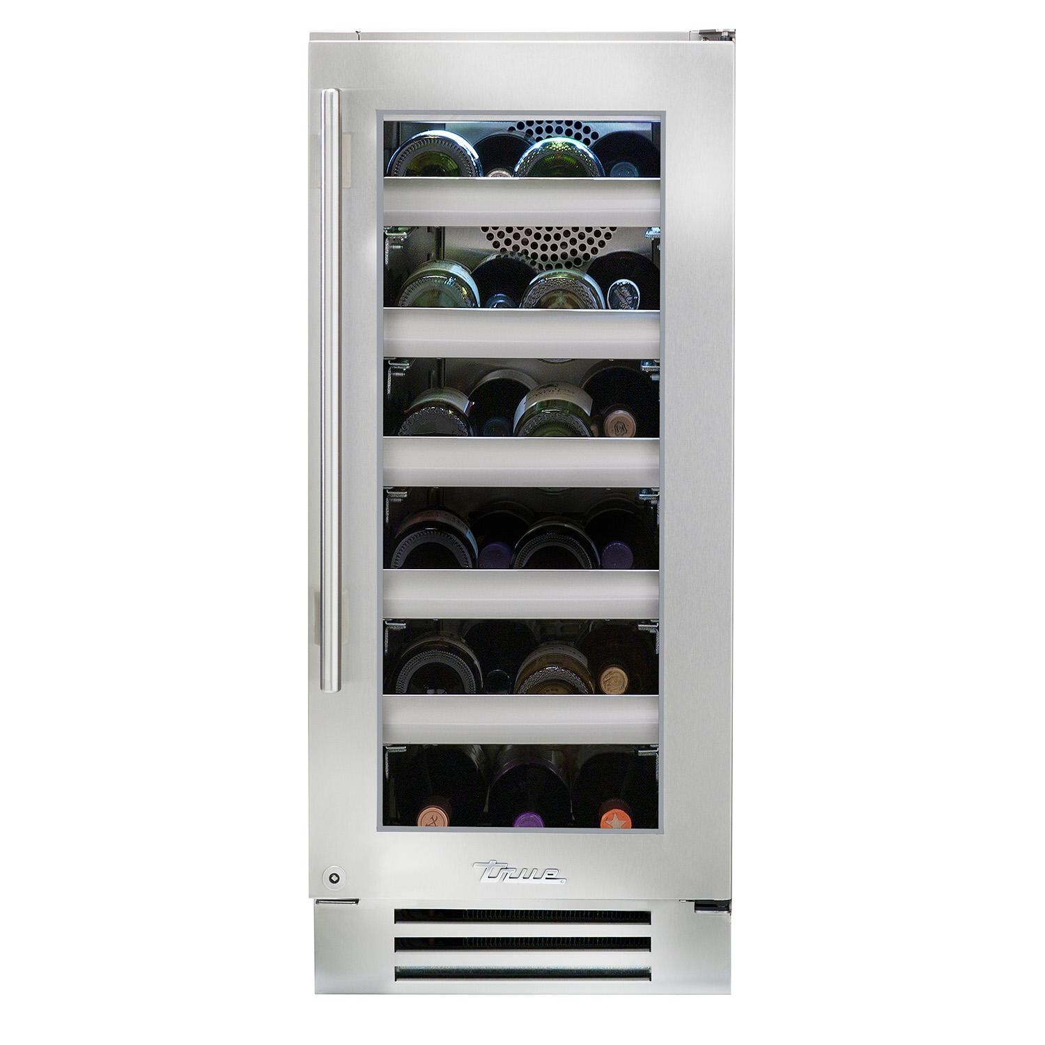 True TWC-15-R-SG-C 15 Inch 23 Bottle Right Hinge Glass Door Outdoor Outdoor Wine Cabinet - Stainless Steel - White Background thumbnail
