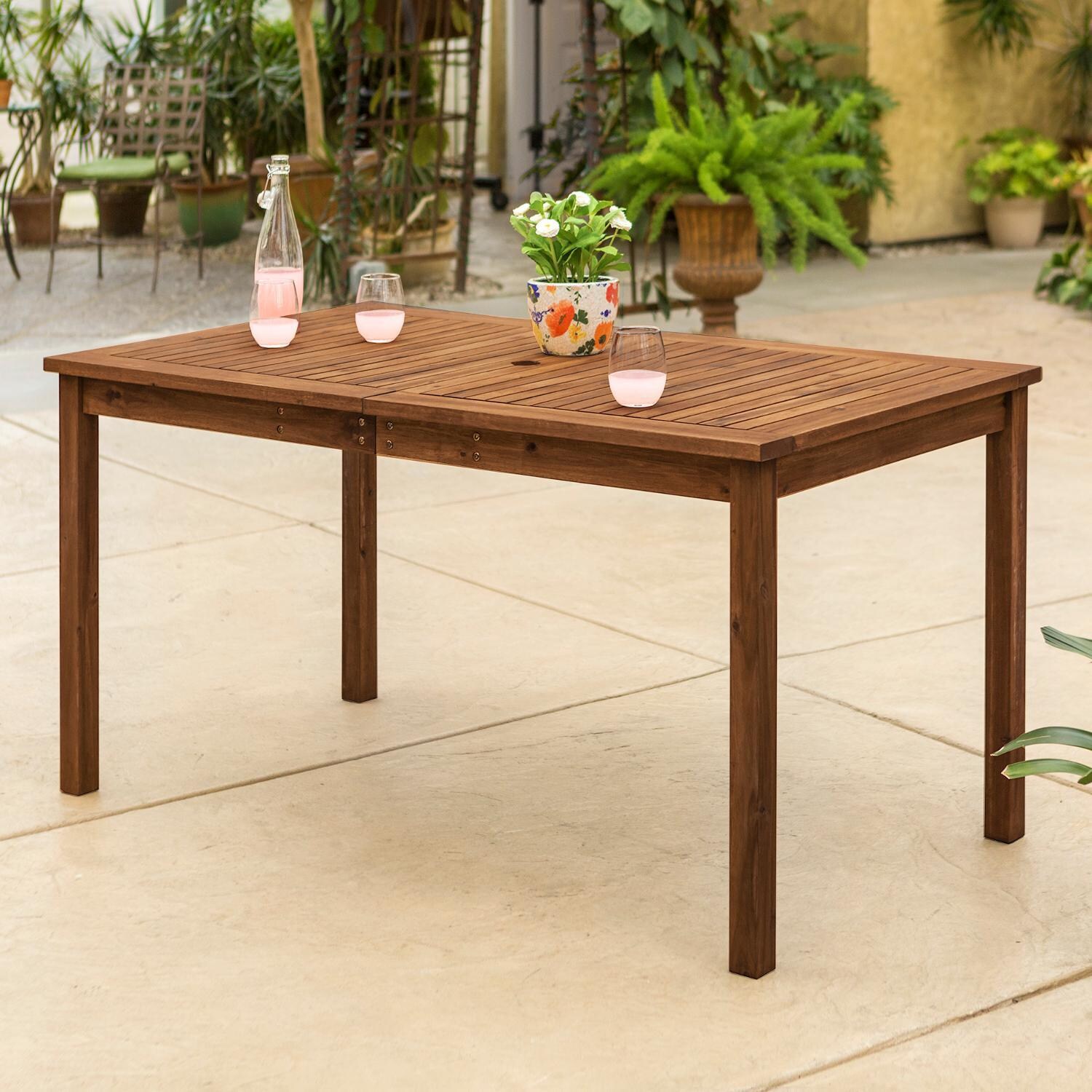 Ultimate Patio Camille Way 60 X 34 Inch Rectangular Dark Brown Acacia Patio Dining Table - Angled View thumbnail