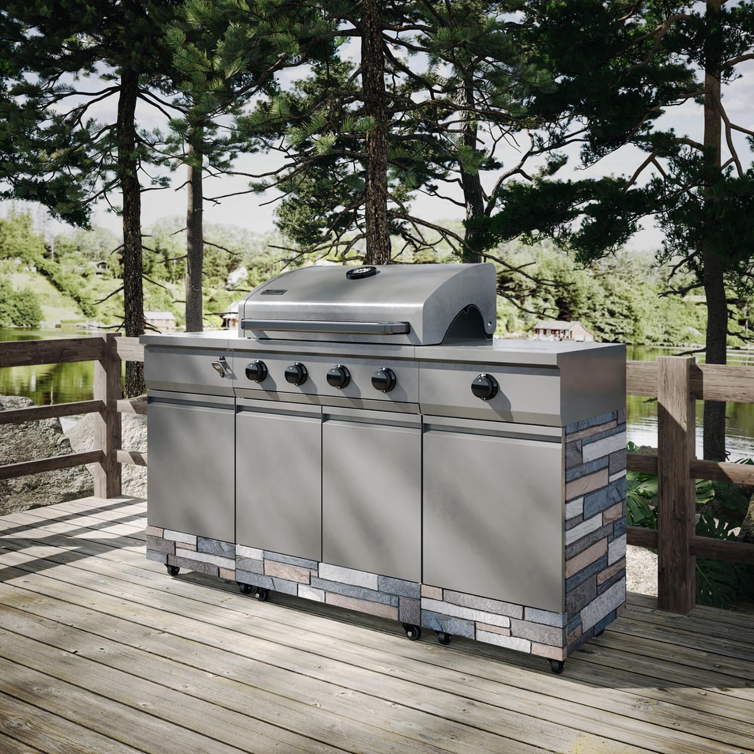 TYTUS TDT-021-0104 Fresno Series Gunmetal Gray & Ash Stacked Stone Propane Grill Island - On Deck - Lifestyle thumbnail