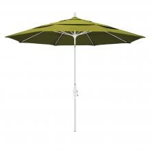 California Umbrella 11 Ft. Octagonal Aluminum Collar Tilt Patio Umbrella W/ Crank Lift & Fiberglass Ribs - Matted White Frame / Olefin Kiwi Canopy