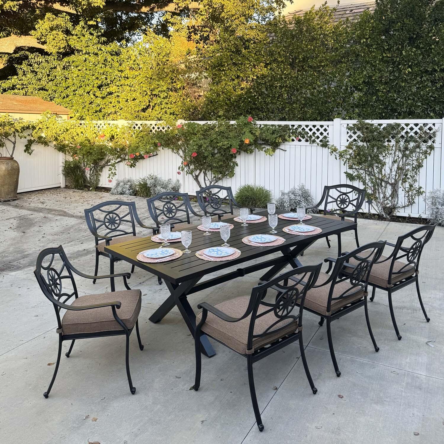 Ten Star 9 Pc Cast Aluminum Dining Set in Antique Bronze/Sesame by Darlee