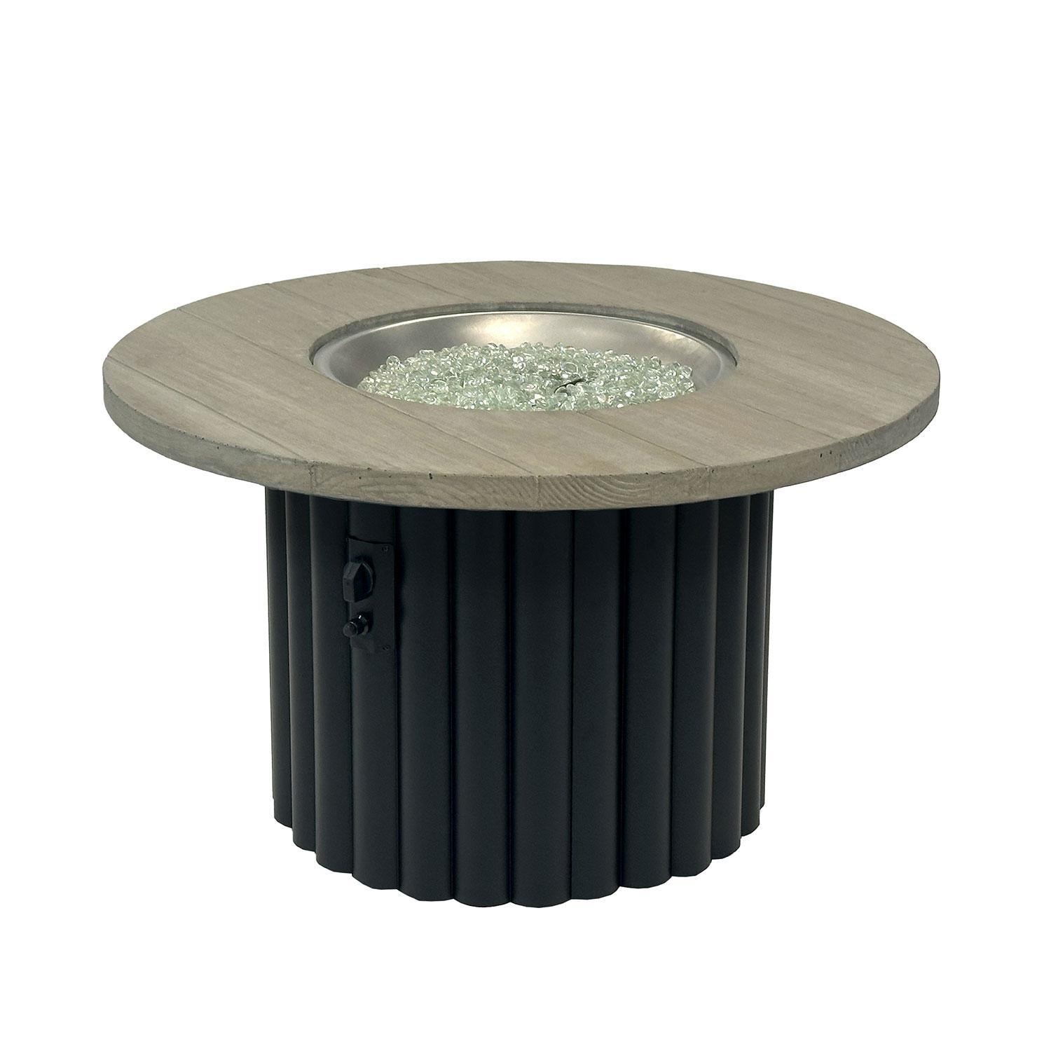 Reverie REVSBL-42-K 42-in Round Gas Fire Pit Table w/ Smokey Oak Supercast Top & Black Base - Display - White Background thumbnail