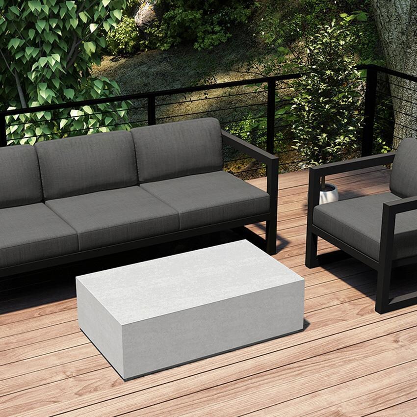 Misty Cove 3 Pc Aluminum Seating Set w/ Sofa & Long Coffee Table in Slate/Canvas Charcoal by Lakeview Outdoor Designs