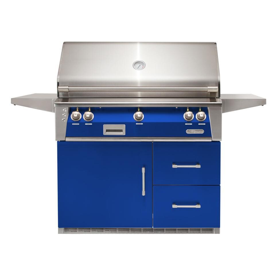 Alfresco ALXE 42-Inch Freestanding Natural Gas Grill On Refrigerated Cart With Sear Zone And Rotisserie in Ultramarine Blue - ALXE-42SZRFG-NG-S5002
