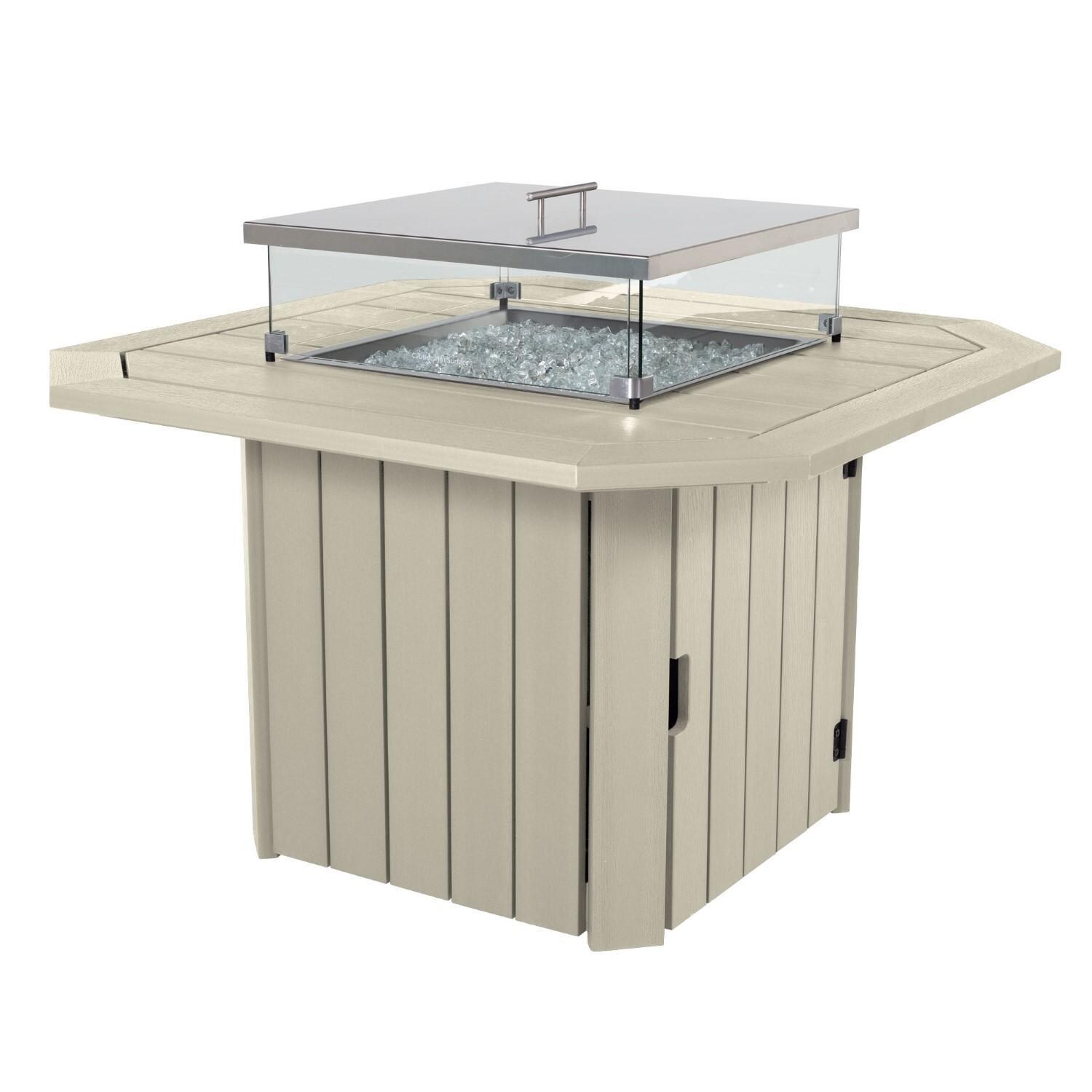 Harborview Octagonal Fire Pit Table in Whitewash by Lakeview Outdoor Designs - Shown W/ Lid - White Background thumbnail