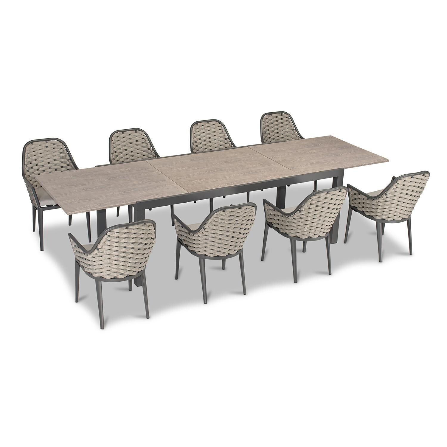Chloe Bay 9 Pc Aluminum Extendable Dining Set in Slate/Barnwood by Lakeview - Top Angle View - White Background thumbnail
