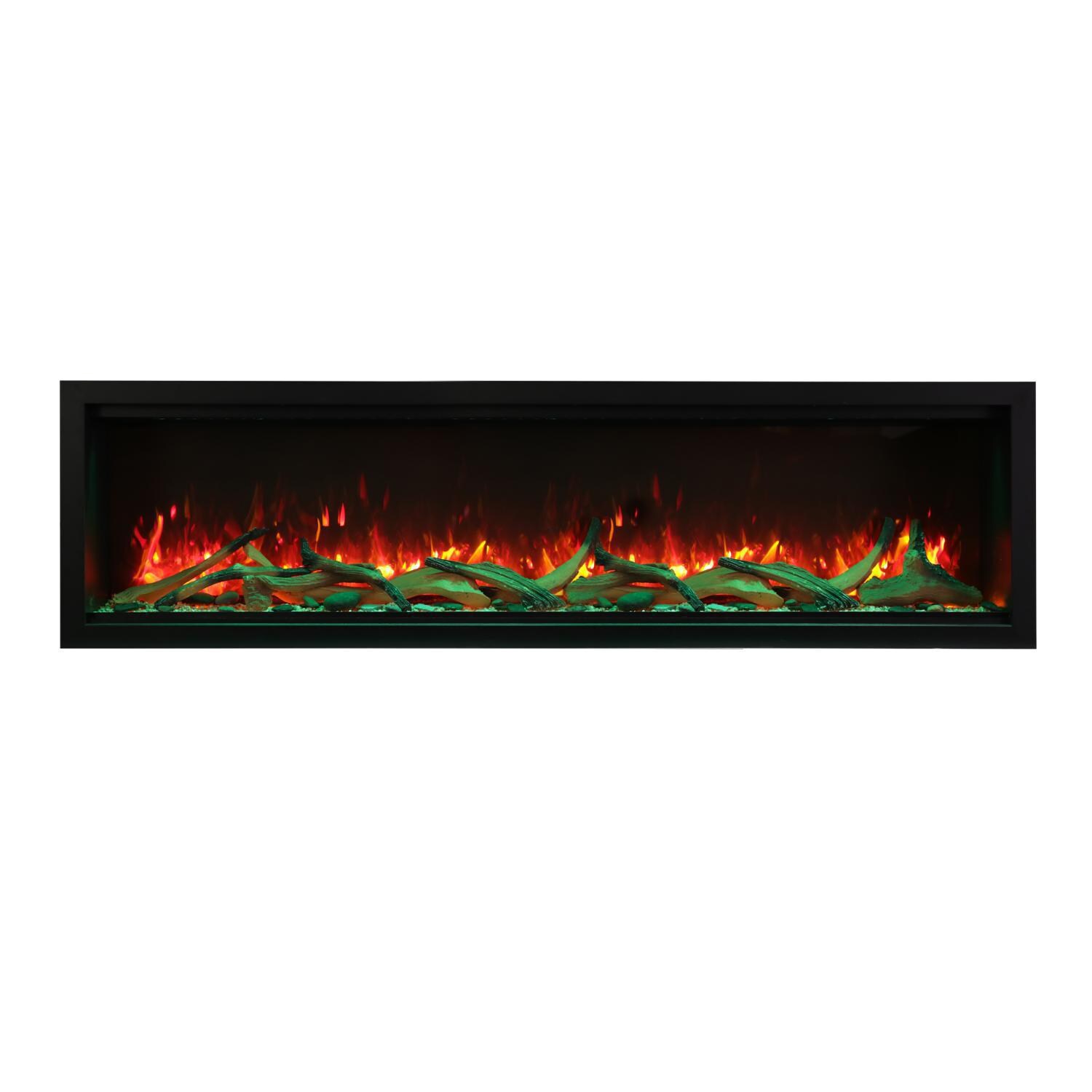Amantii Symmetry Series Extra Tall Built-In 74-Inch Electric Fireplace with Black Steel Surround - Rustic Logs - Indoor/Outdoor - SYM-74-XT - Shown w/ Driftwood Logs thumbnail
