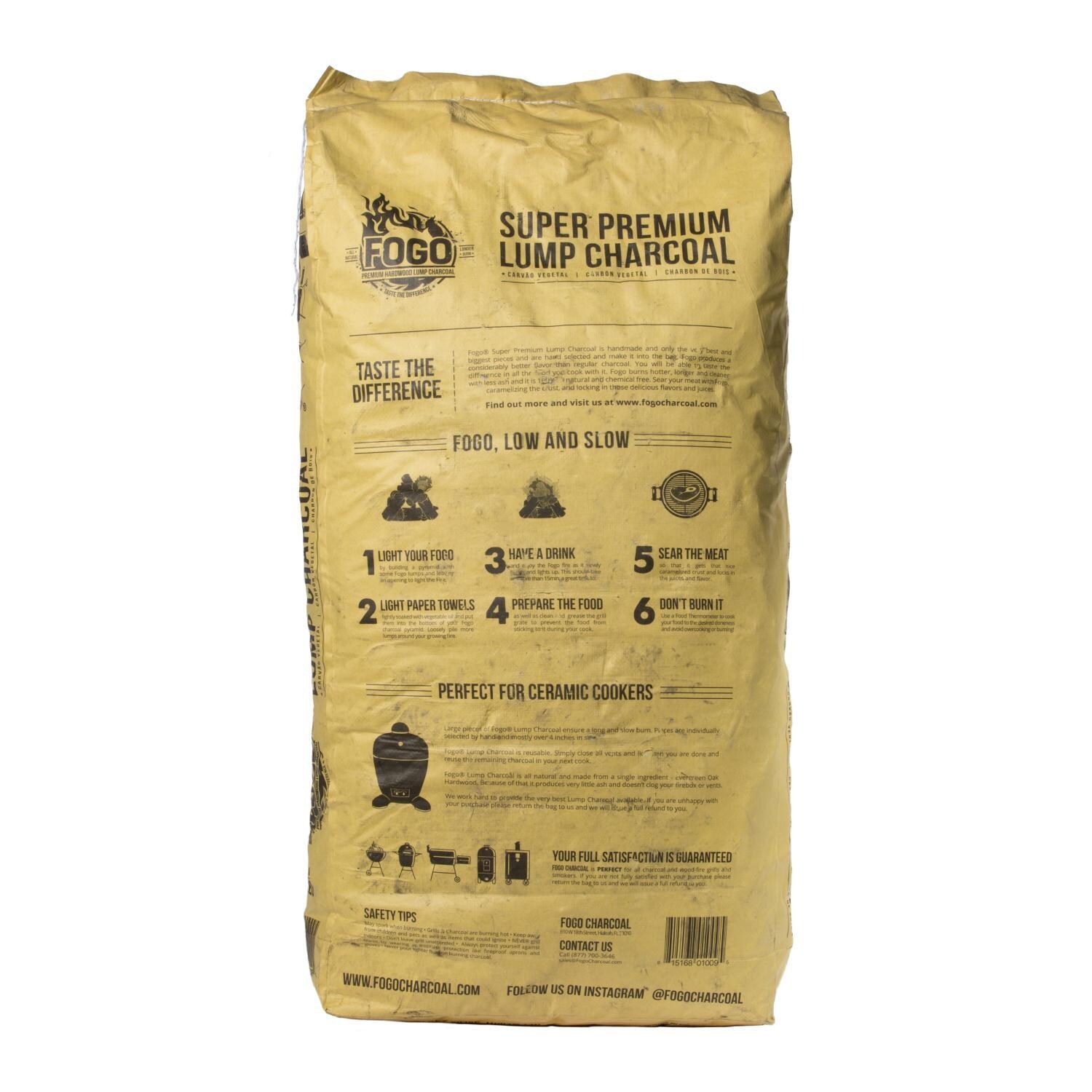 FOGO Charcoal FP35 Super Premium Natural Hardwood Lump Charcoal - 35 Lbs - Back View - White Background thumbnail