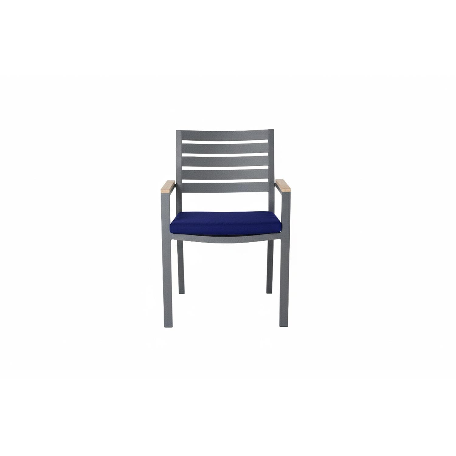 Elba 7 Pc Aluminum Dining Set w/ Teak Tabletop in Charcoal / Spectrum Indigo - Chair Front - White Background thumbnail