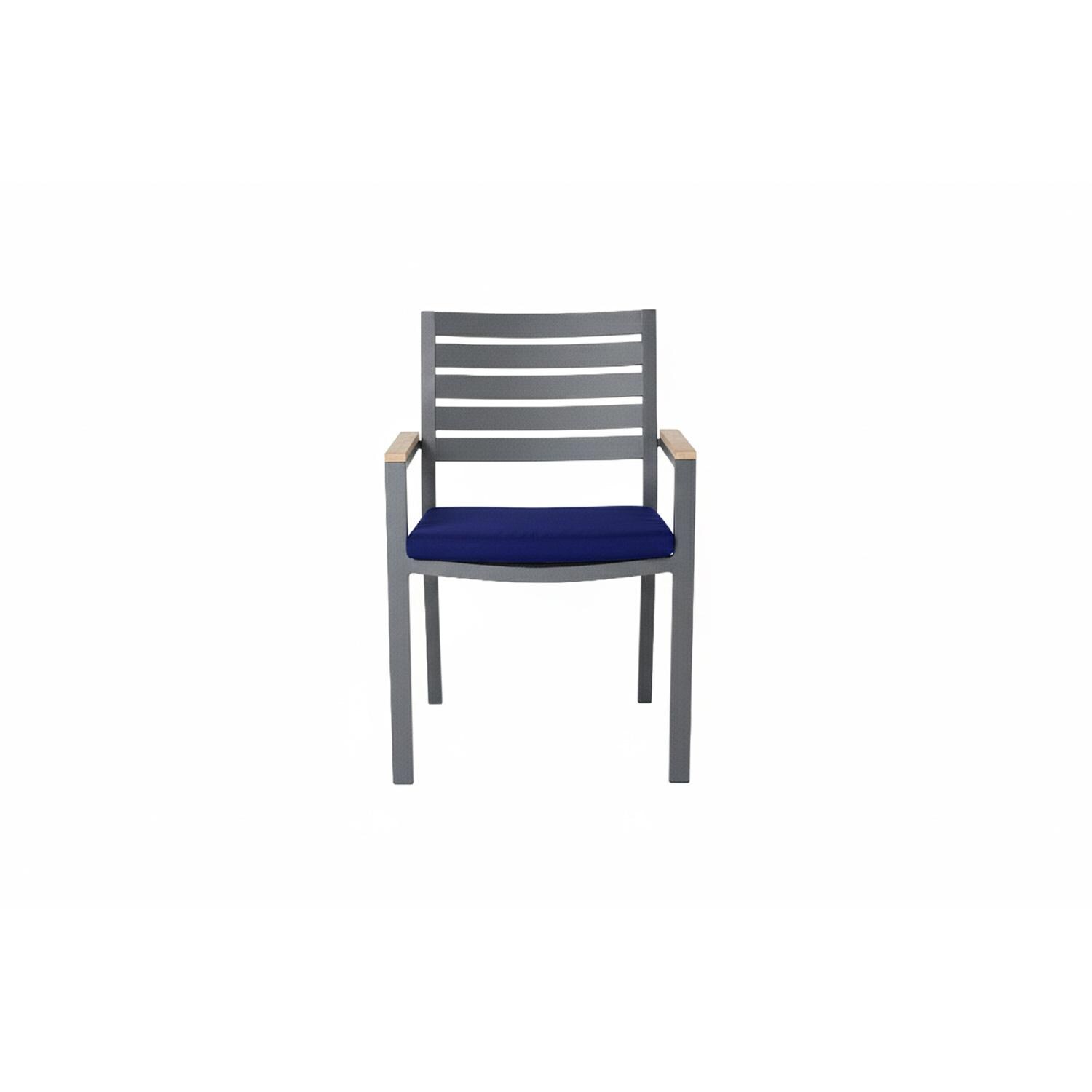 Elba 7 Pc Aluminum Dining Set w/ Teak Tabletop in Charcoal / Spectrum Indigo - Chair Front - White Background thumbnail