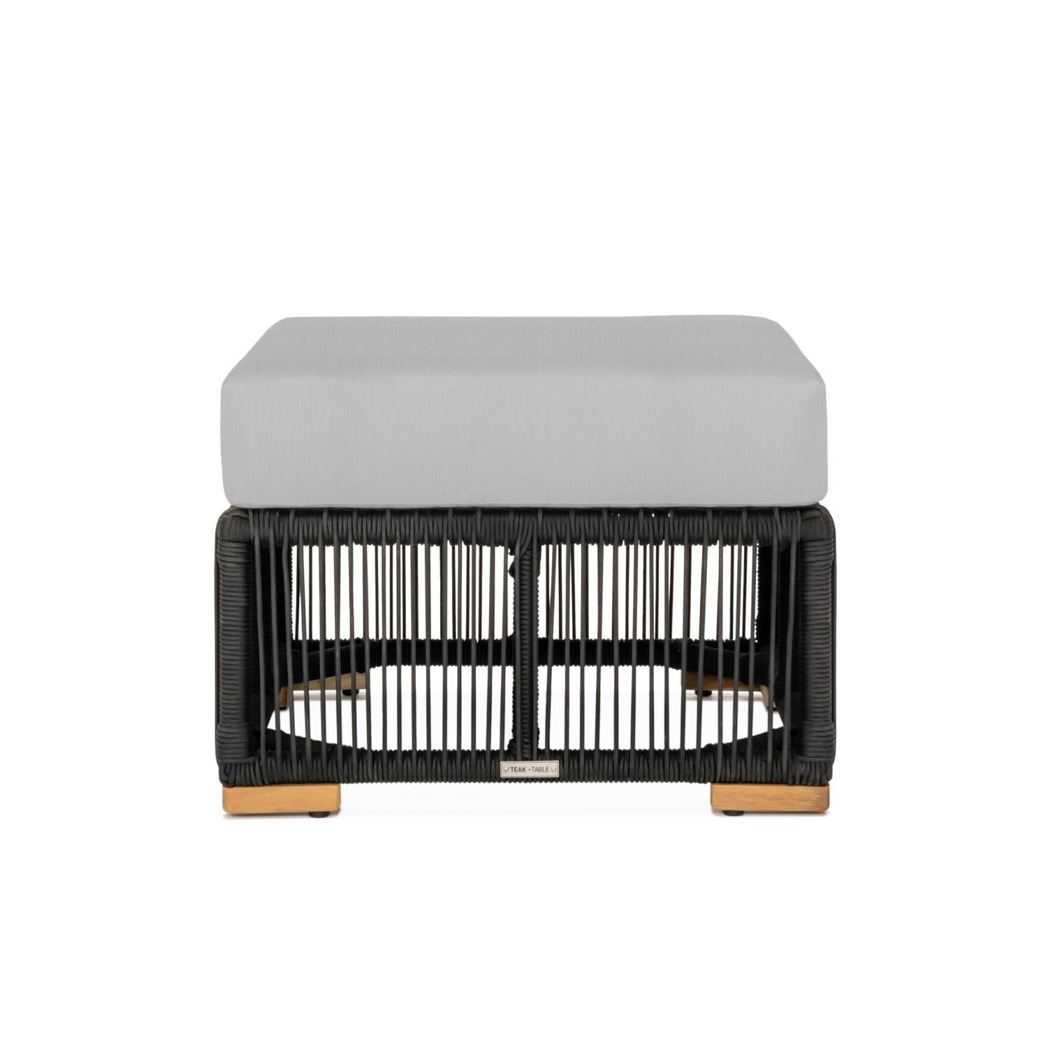 Teak + Table Breeze Olefin Rope & Teak Patio Ottoman in Charcoal/Granite - White Background thumbnail