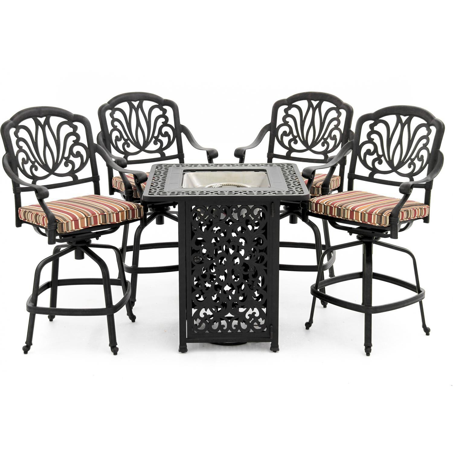 Rosedown 5 Piece Cast Aluminum Patio Counter Height Fire Pit Swivel Rosedown 5 Piece Cast Aluminum Patio Counter Height Fire Pit Swivel Bar Set By Lakeview Outdoor Designs Brannon Redwood Bbq Guys