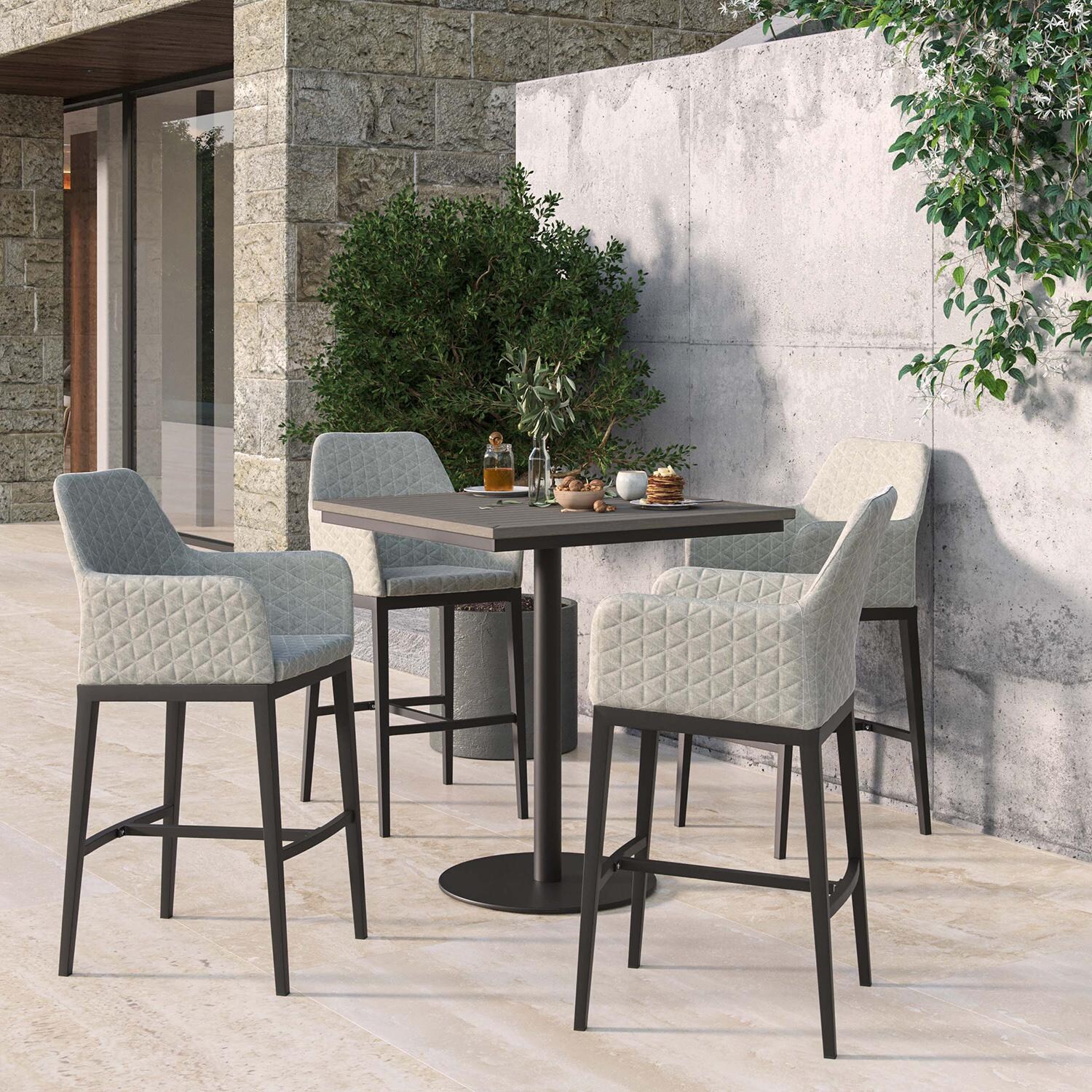 Oxford Garden Oland 5 Pc Aluminum Bar Set W/ Vintage Tekwood Table Top in Carbon/Quilted Canvas Granite thumbnail