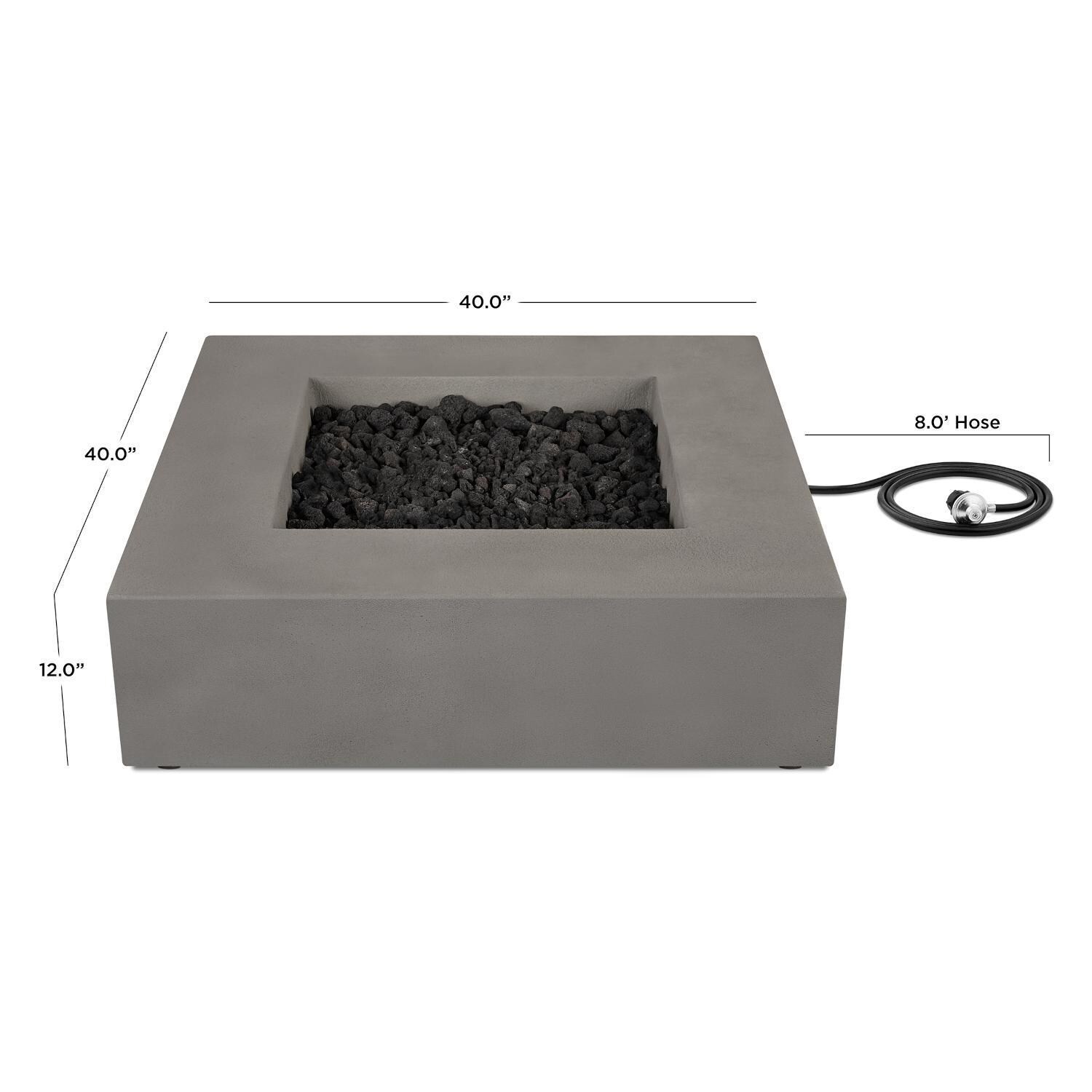 Olliewood 40 Inch Low-Profile Square Glass Fiber Reinforced Concrete Propane Fire Pit Table in Flint by BBQGuys Signature - Dimensions - Dimensional thumbnail