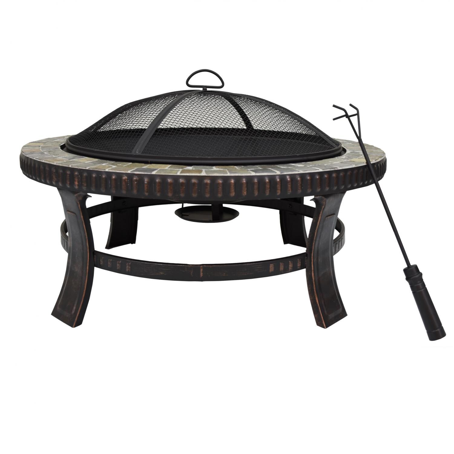 Astella 30 Inch Round Wood Burning Fire Pit Steel With Tile Astella 30 Inch Round Wood Burning Fire Pit Steel With Tile Fp302 Bbq Guys