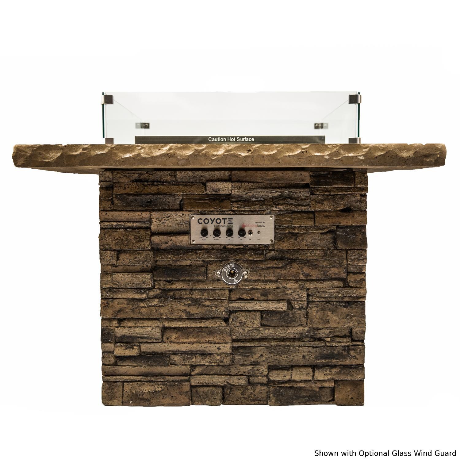 Blazing Beats 5 Piece Aluminum Patio Fire Table Conversation Set W/ Laguna Stacked Stone Fire