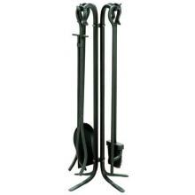 UniFlame 5-Piece Black Wrought Iron Fireplace Tool Set With Crook Handles - F-11140 image