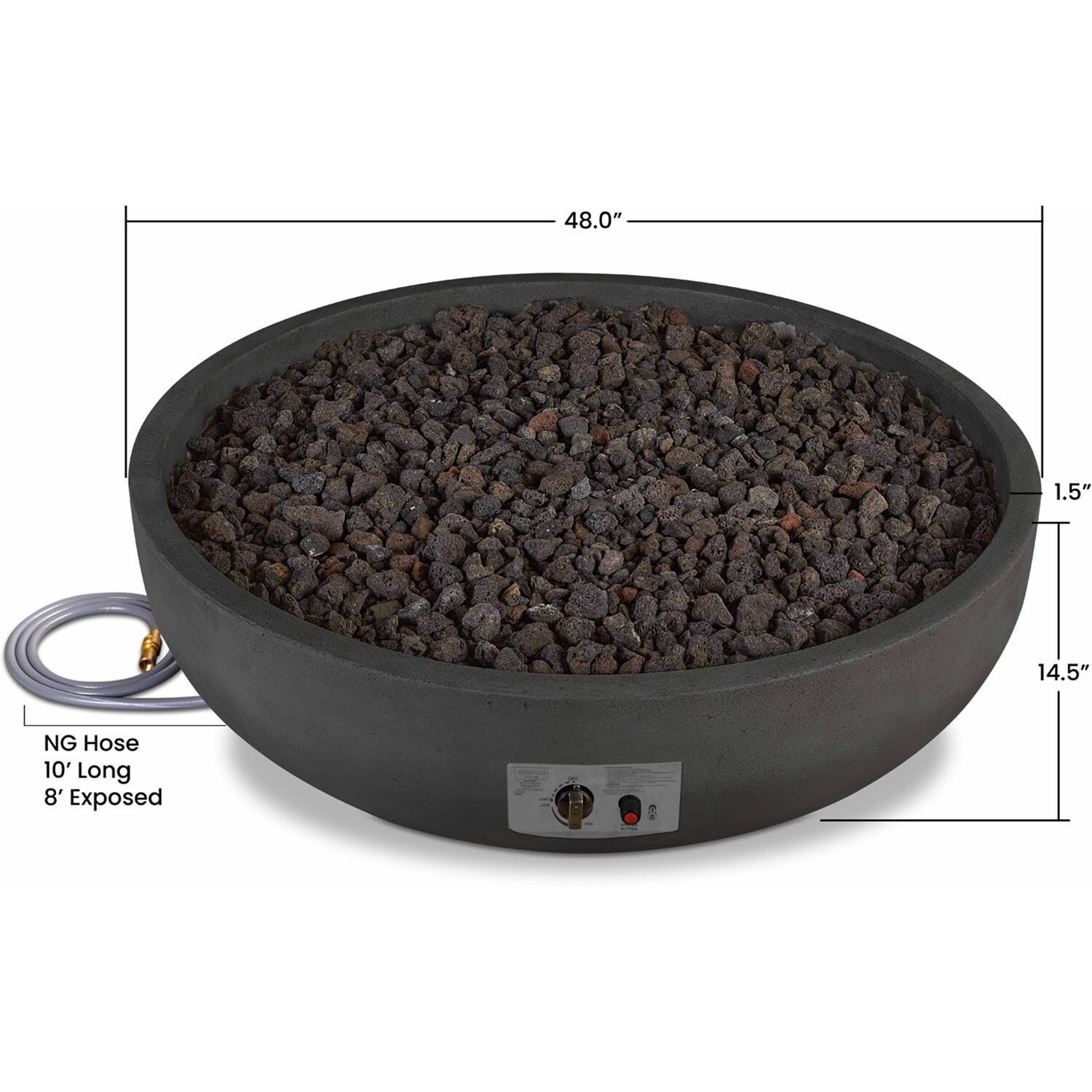 Grand Lake 524NG-CBN 48 Inch Round Concrete Natural Gas Fire Bowl in Gray by BBQGuys Signature - Dimensions - Diagram thumbnail