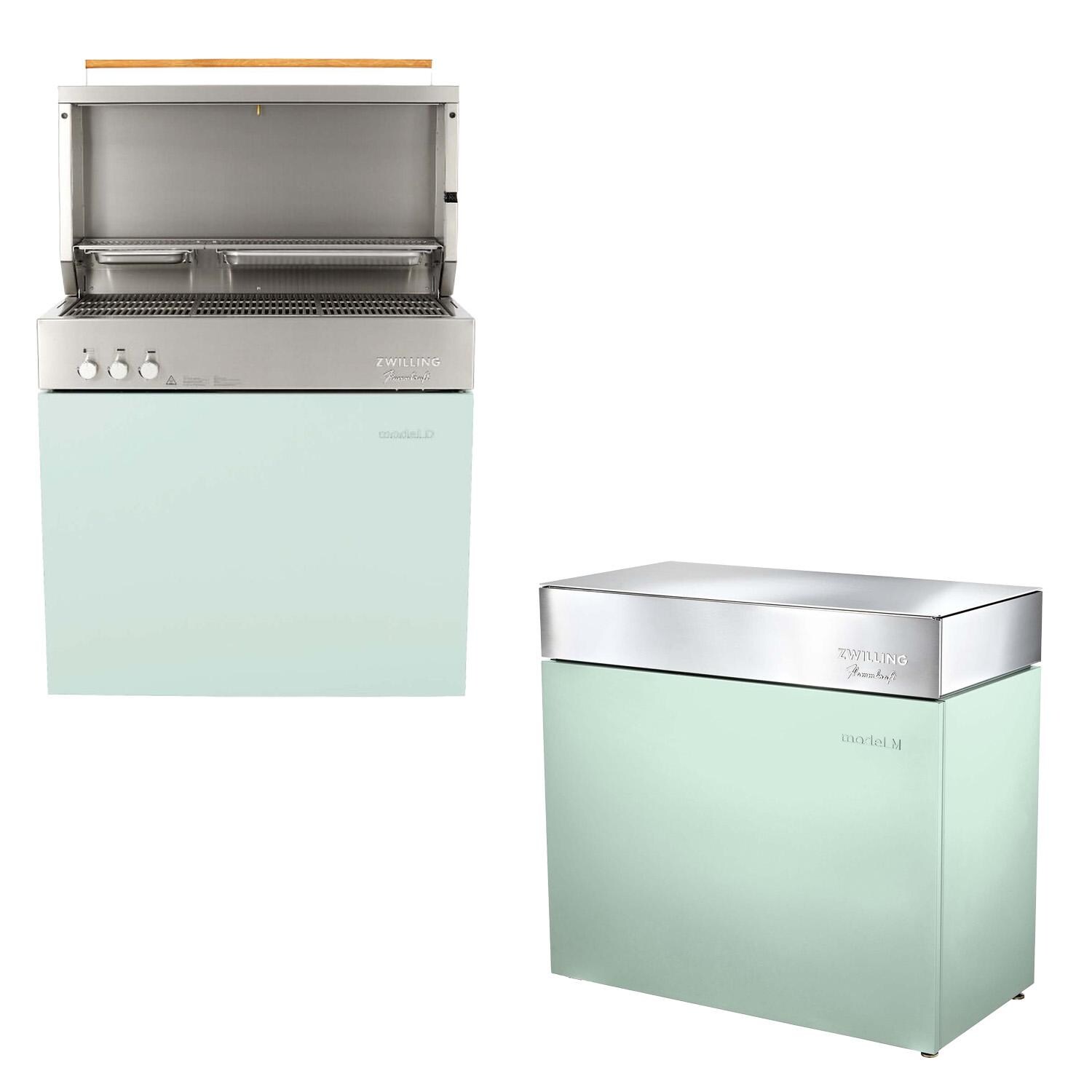 Flammkraft Model D Freestanding Natural Gas Grill & Model M Prep Center Module - Pool - White Background thumbnail