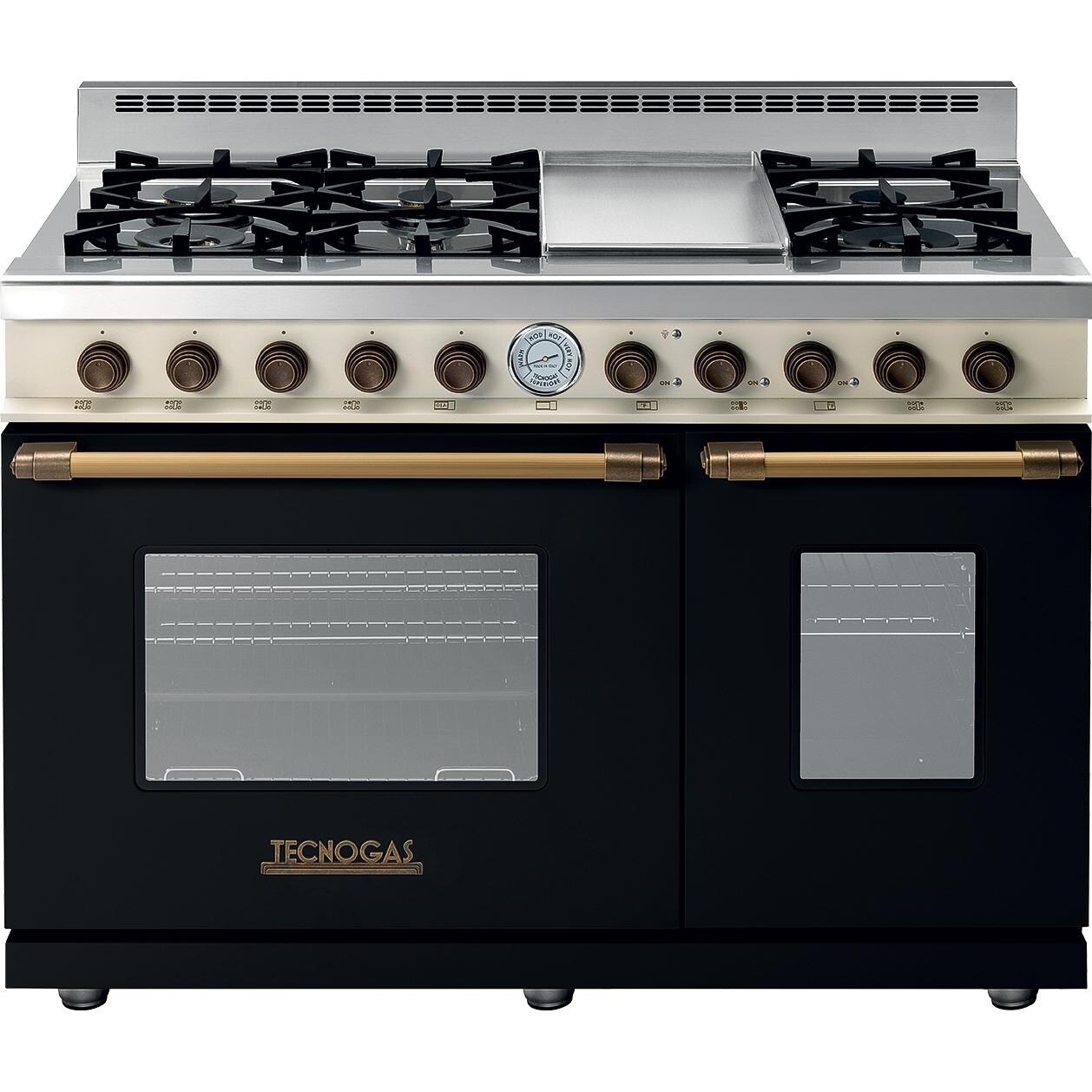 Tecnogas RD482GCNC-B 48-Inch DECO Natural Gas Range With 6 Burners & Griddle - Black Dual / Brass thumbnail