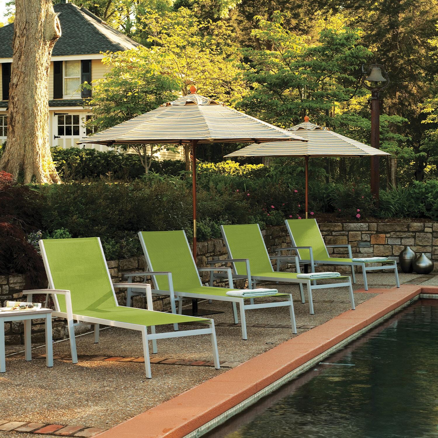Travira 8 Pc Powder-Coated Aluminum Chaise Lounge Set in Go Green/Vintage/Flint By Oxford Garden - Lifestyle thumbnail