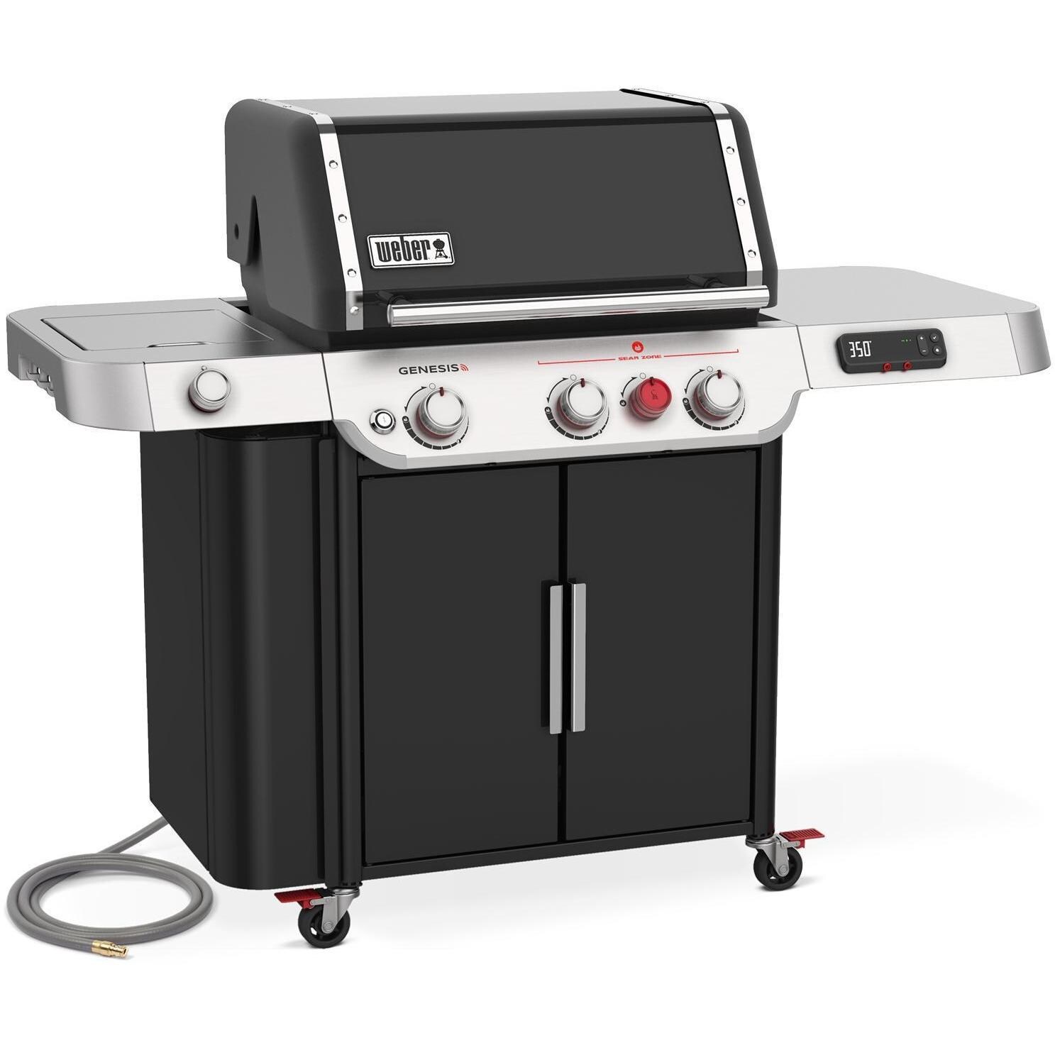 Weber GENESIS 37610001 EX-335 Natural Gas Smart Grill with Sear Burner & Side Burner - Black - Left-Side Angled View - White Background thumbnail