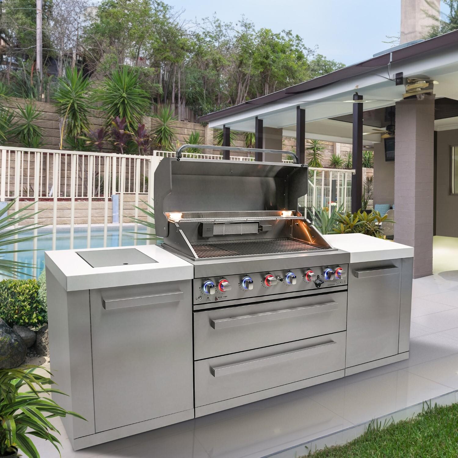 Mont Alpi MAi805 805 Natural Gas Island Grill W/ Infrared Side Burner - Stainless Steel - Pool Area Crop - Lifestyle thumbnail