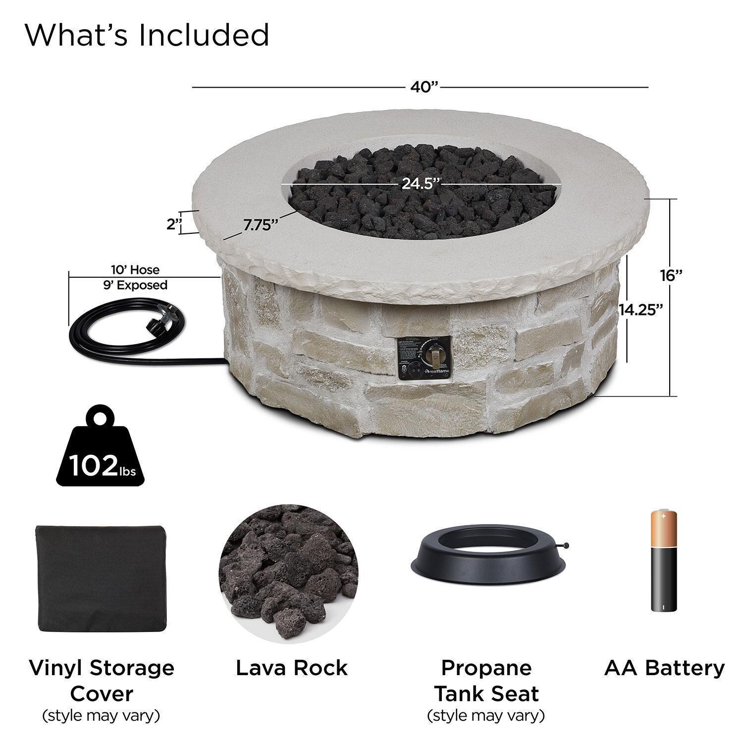 Heritage 40 Inch Round Stone Propane Fire Pit Table in Beige by Lakeview - What's Included - Detail thumbnail