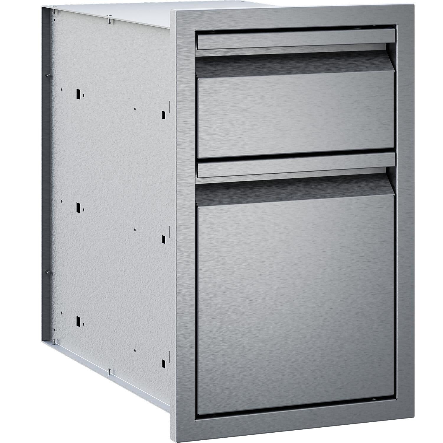 Twin Eagles TESD132-B 13-in Stainless Steel Double Access Drawer - Angled - White Background thumbnail