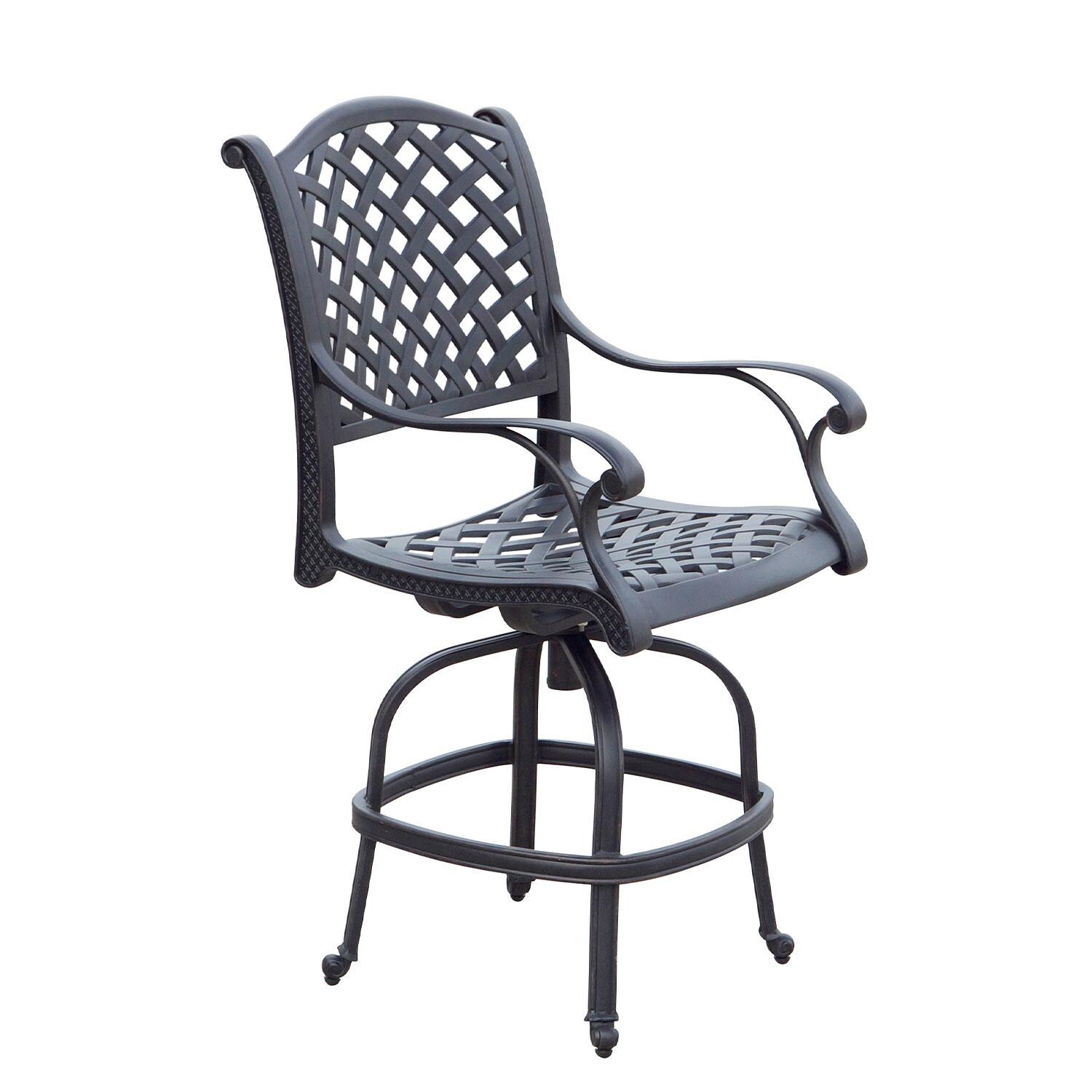 Nassau Cast Aluminum Swivel Counter Height Bar Stool in Antique Bronze/Red by Darlee - Side View - Shown W/ No Cushion - White Background thumbnail