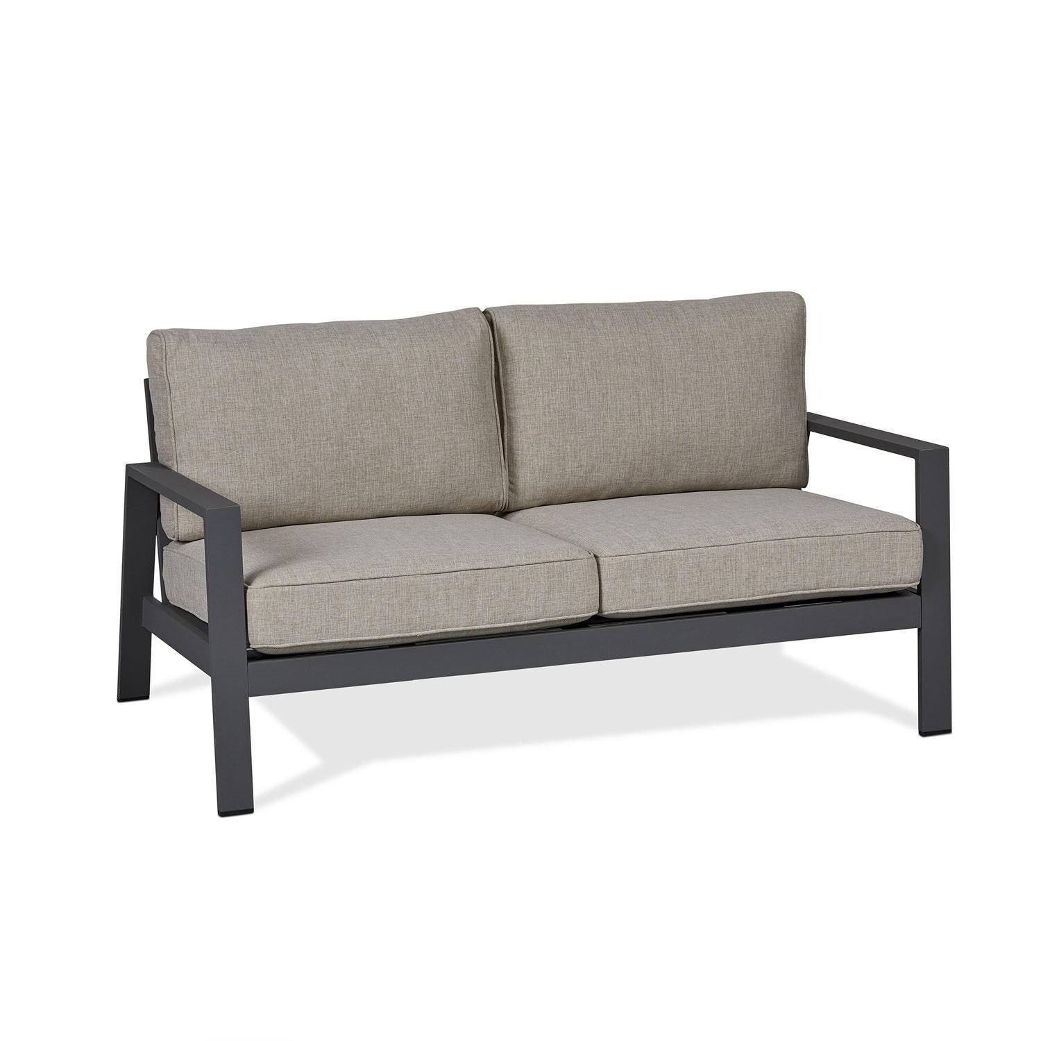 Lakeview Outdoor Designs SC2022WSTA Red Flame Elysian Aluminum Outdoor Two Seat Sofa With Cushions in Weathered Slate thumbnail