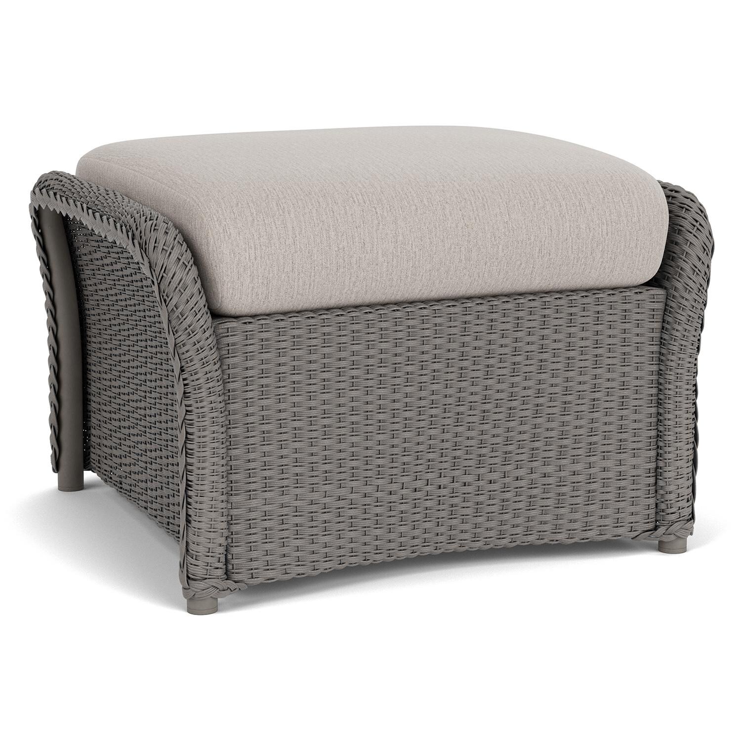 Lloyd Flanders Weekend Retreat Woven Ottoman in Pewter Finish W/ Remy Cloud Fabric - Back Left thumbnail