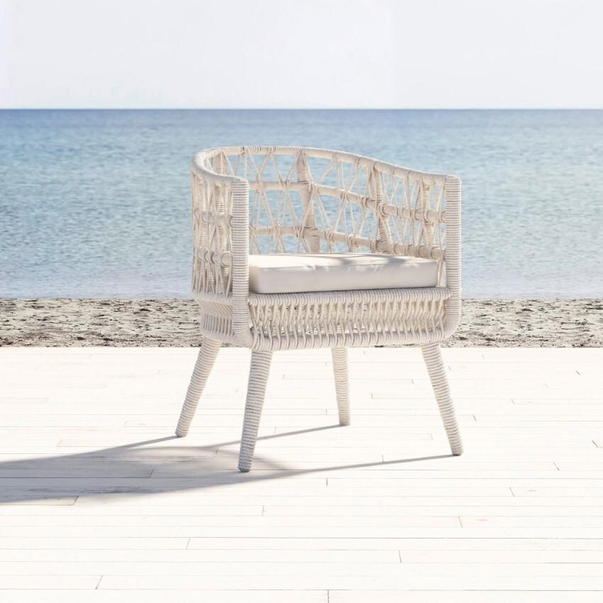 Dana Woven Rope Dining Arm Chair w/ Self Welt in Natural/Canvas Granite by Sunset West - Shown in Canvas Skyline - Lifestyle thumbnail