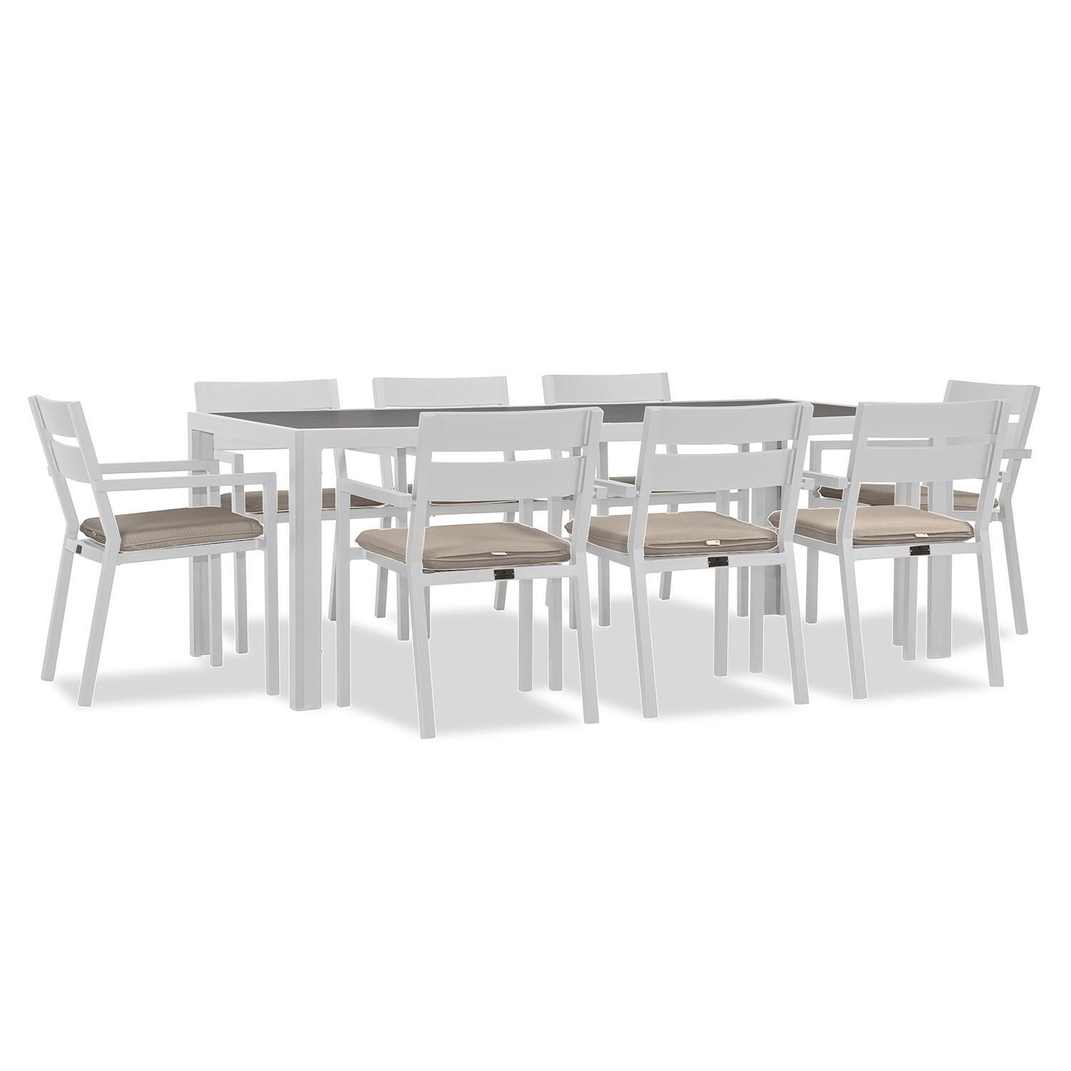 Calm Bay 9 Pc Rectangular Dining Set in White/Canvas Flax by Lakeview - White Background thumbnail