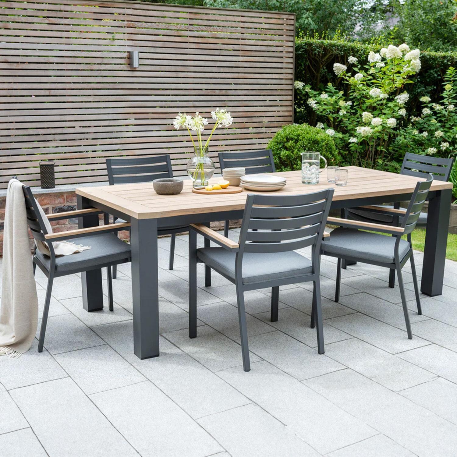 Elba 7 Pc Aluminum/Teak Dining Set in Cast Silver By KETTLER