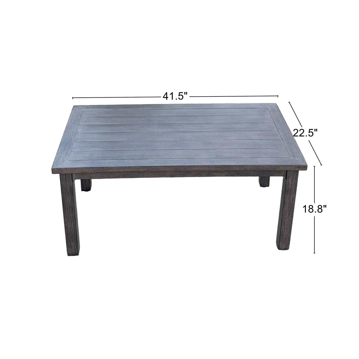 Atlantis 4 Pc Aluminum Seating Set w/ Rectangular Coffee Table in Walnut/Beige by Darlee - Table - Dimensional thumbnail