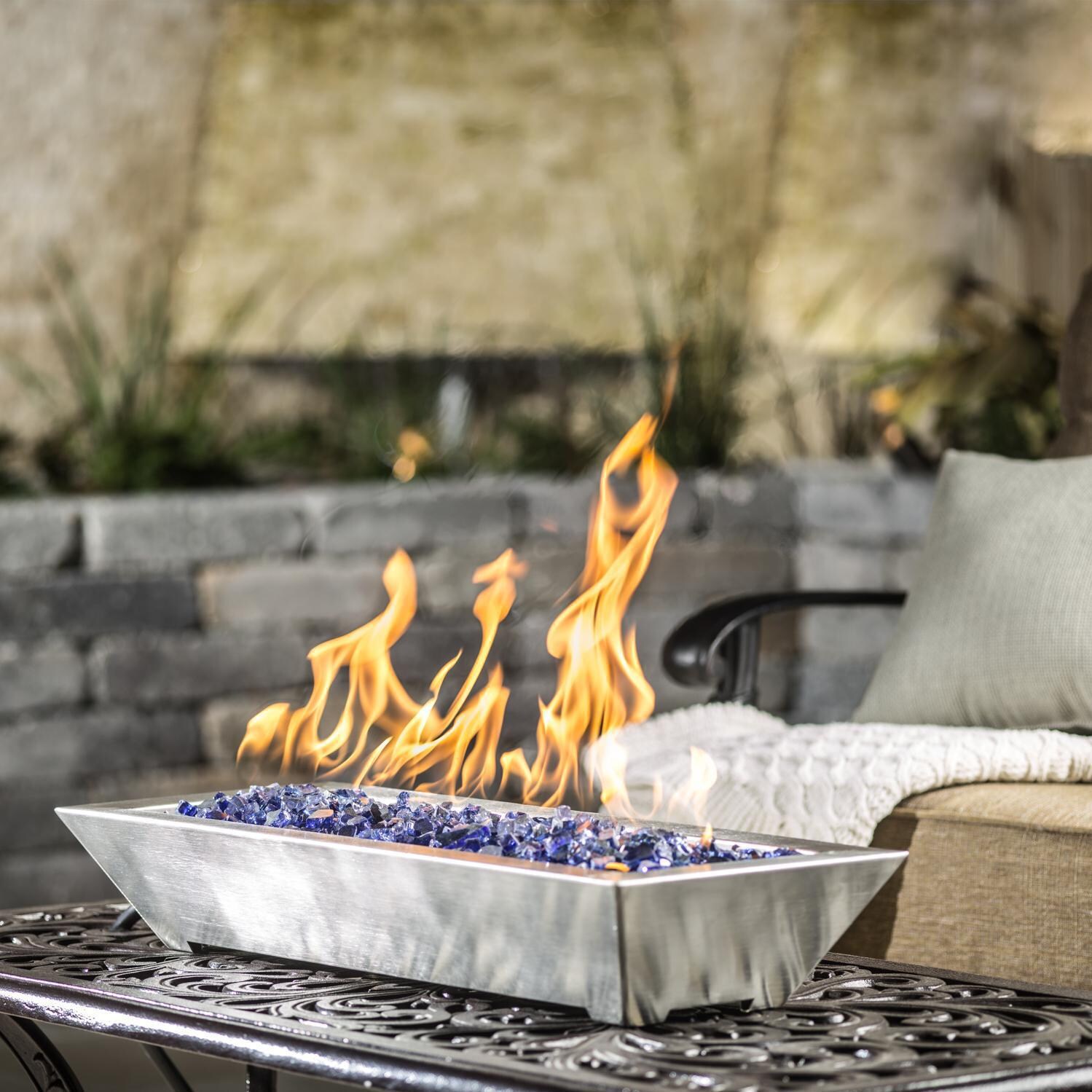 BBQGuys Signature Westfalen 18-Inch Table-Top Natural Gas Fire Pit - Stainless Steel