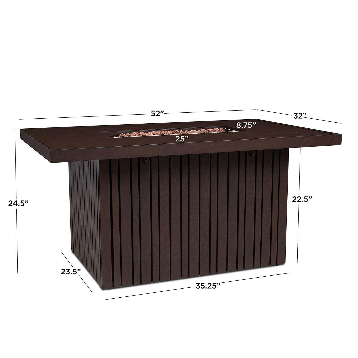 Westlook 52-in Rectangular Aluminum Propane Fire Pit in Bronze Coral by Lakeview - Dimensions - Dimensional thumbnail