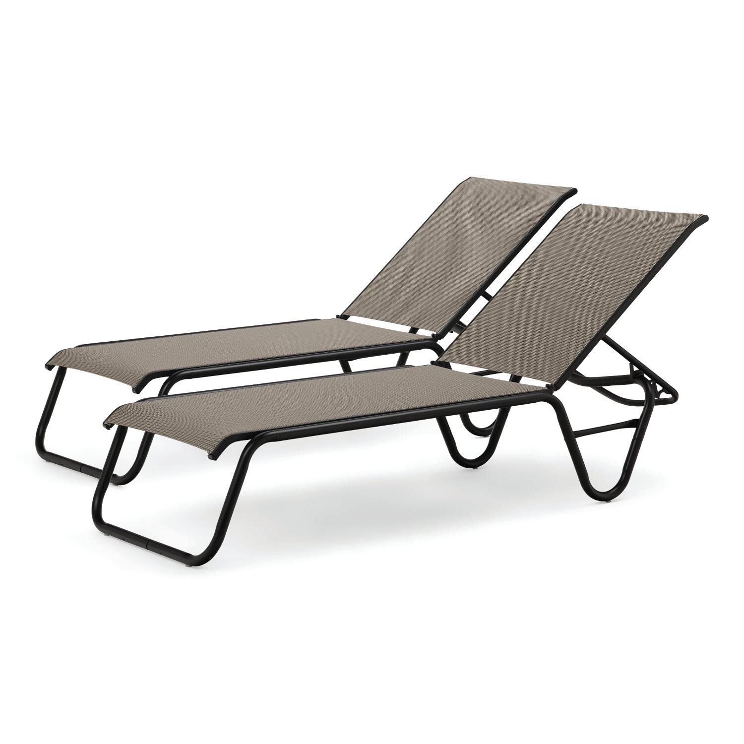 Gardenella 2 Piece Aluminum Stacking Chaise Lounge Set With Sling Seating By Telescope Casual - Textured Black/Tweed thumbnail