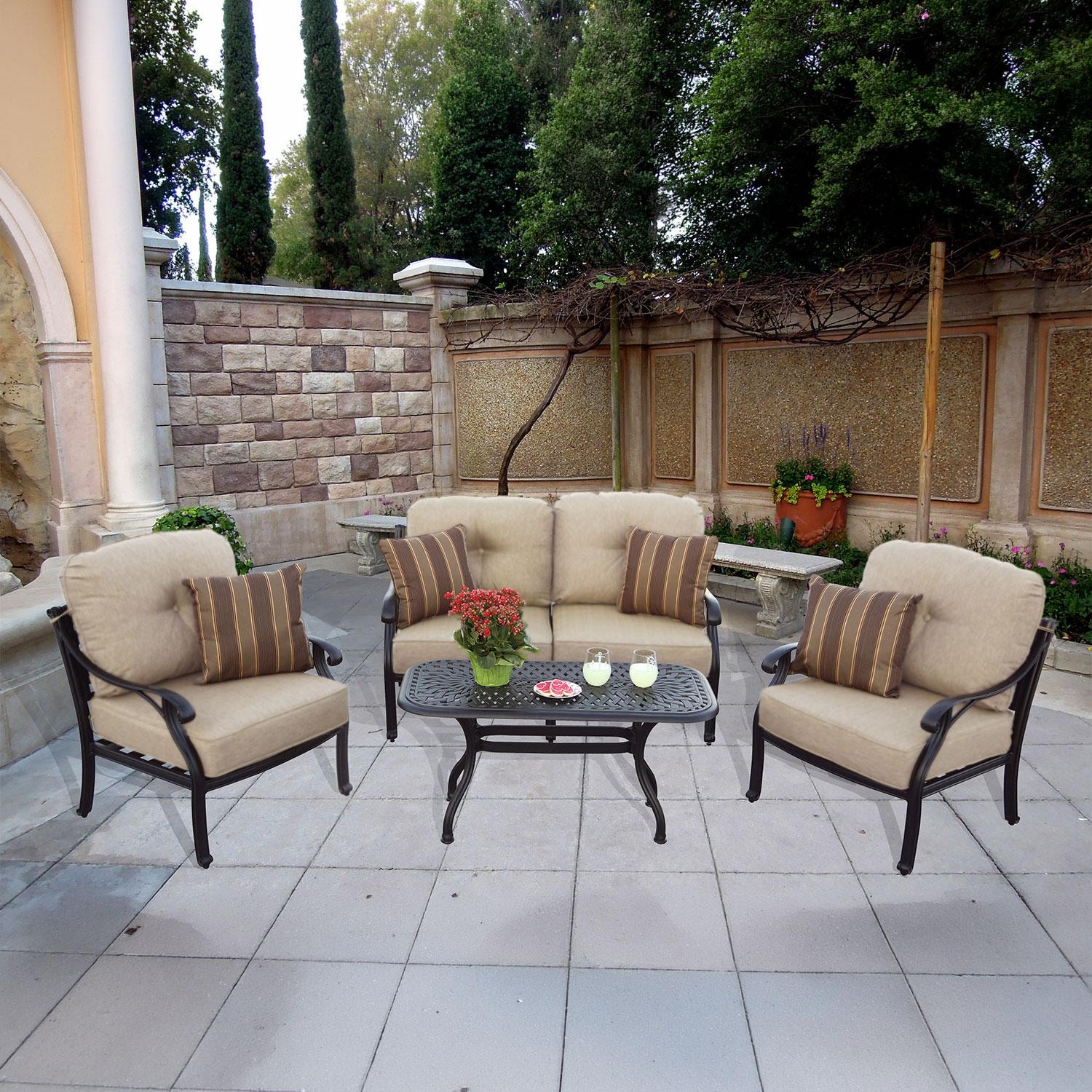 Darlee B/DL603-4PC-60BP Nassau 4 Piece Cast Aluminum Patio Conversation Set W/ 42 X 21 Inch Coffee Table & Beige Canvas Cushions thumbnail