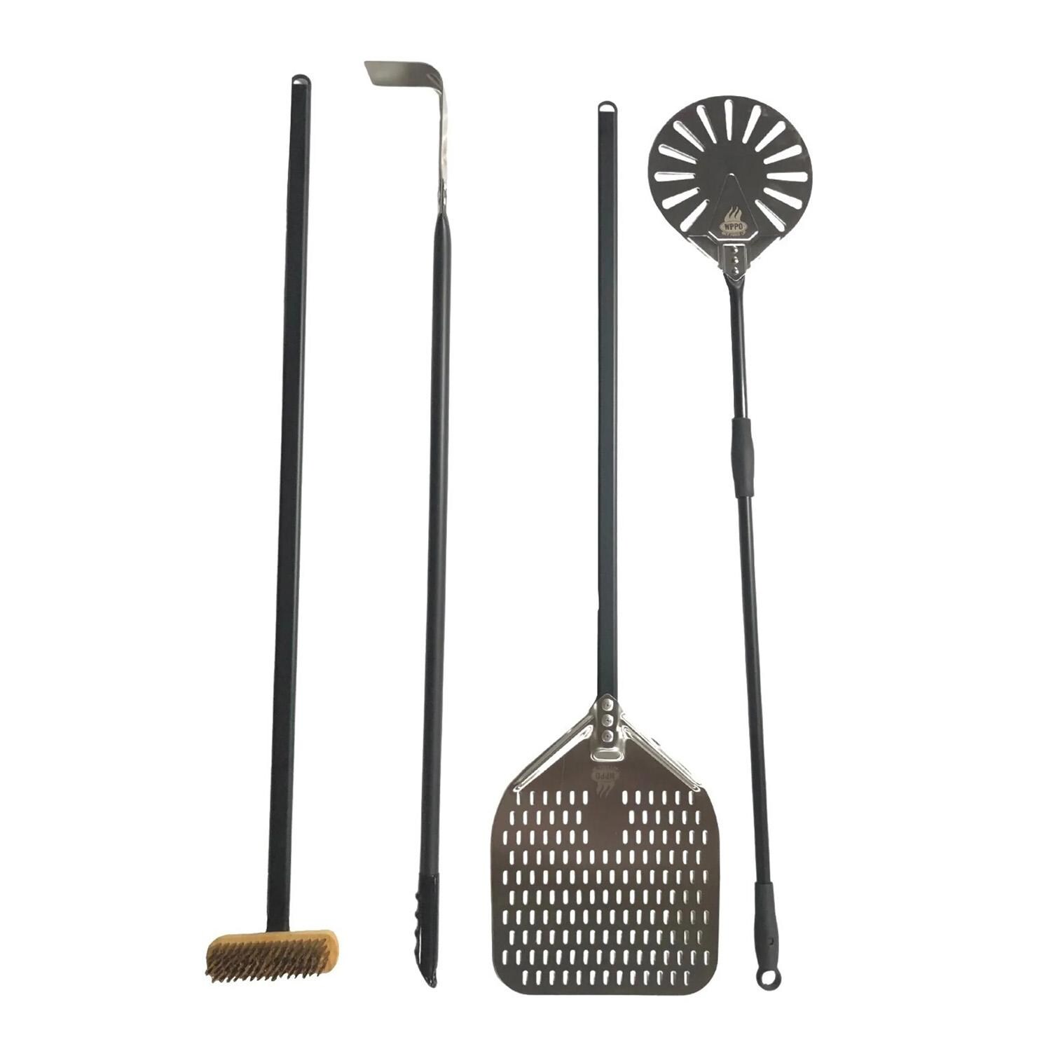 WPPO WKPA-01 Pro Aluminum 4 Piece Wood-Fired Pizza Oven Utensil Kit - Front View - White Background thumbnail