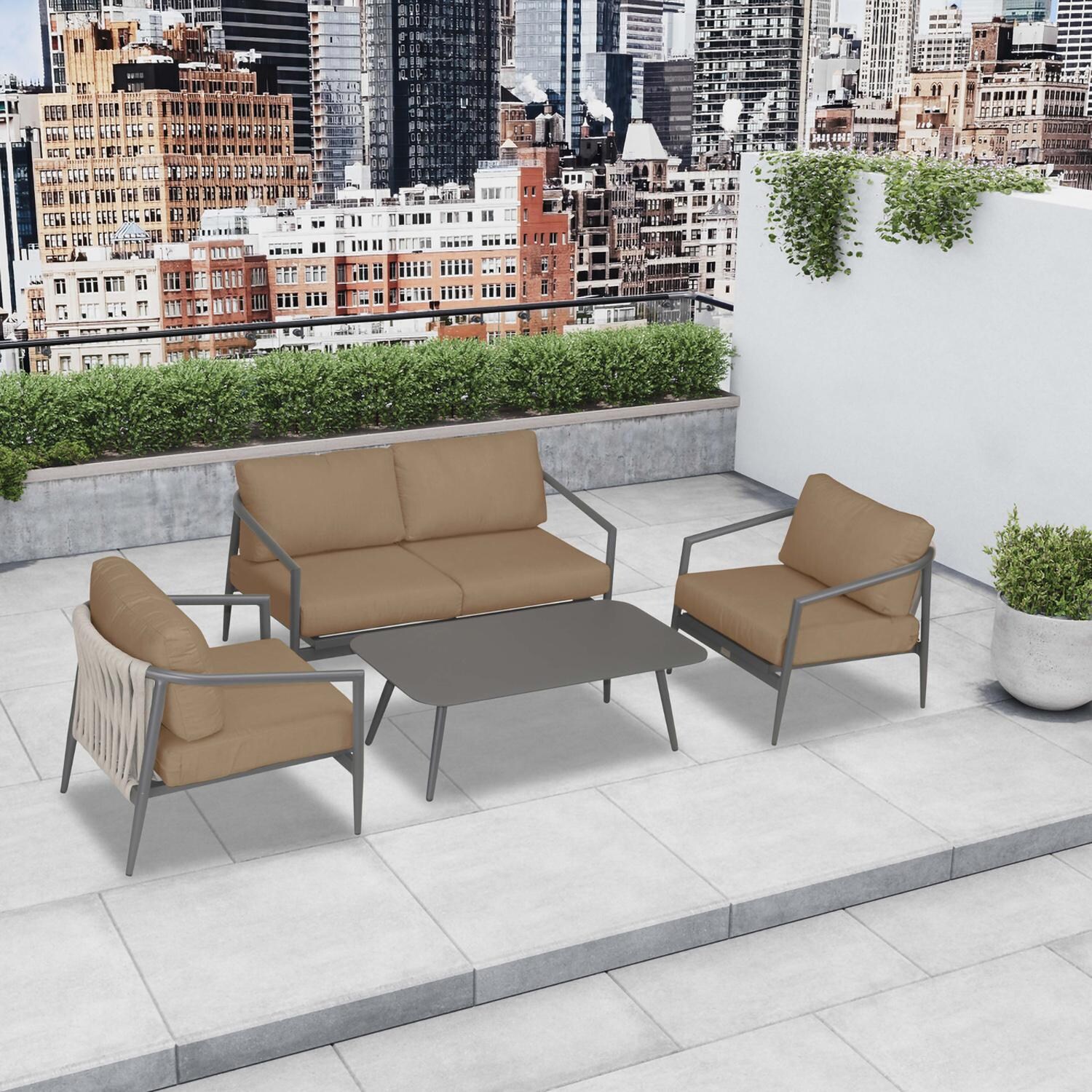 Lakeview Midnight Cove 4 Pc Aluminum Loveseat Seating Set in Slate/Pebble Gray/Heather Beige - Top - Lifestyle thumbnail