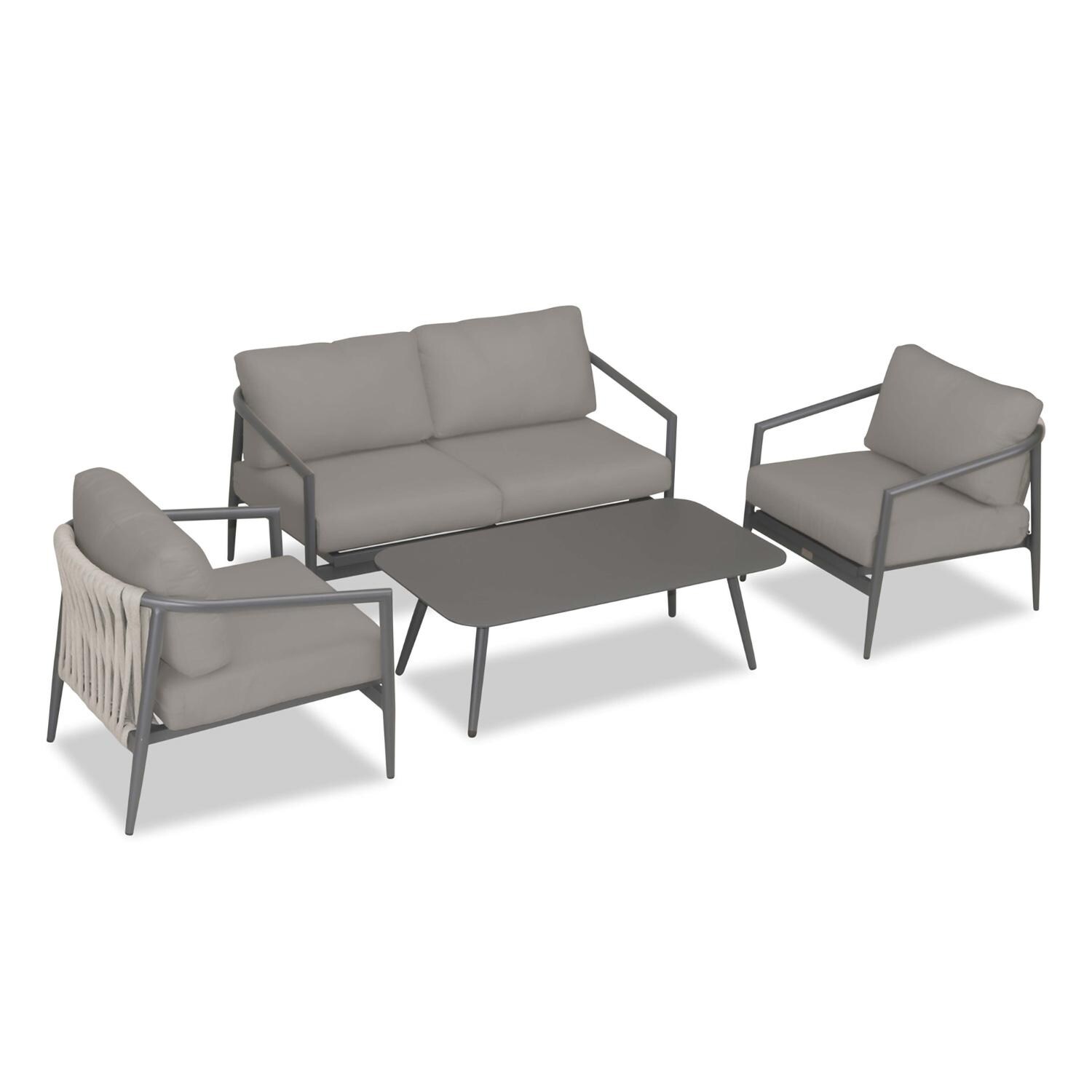 Lakeview Midnight Cove 4 Pc Aluminum Loveseat Seating Set in Slate/Pebble Gray/Canvas Charcoal - Top - White Background thumbnail
