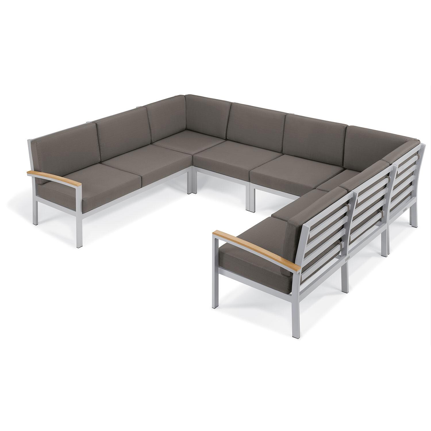 Travira 6 Pc Powder-Coated Aluminum Sectional Seating Set in Stone/Natural/Flint By Oxford Garden