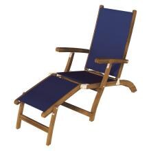 Steamer Teak Patio Chaise Lounge W/ Navy Sling By Royal Teak Collection