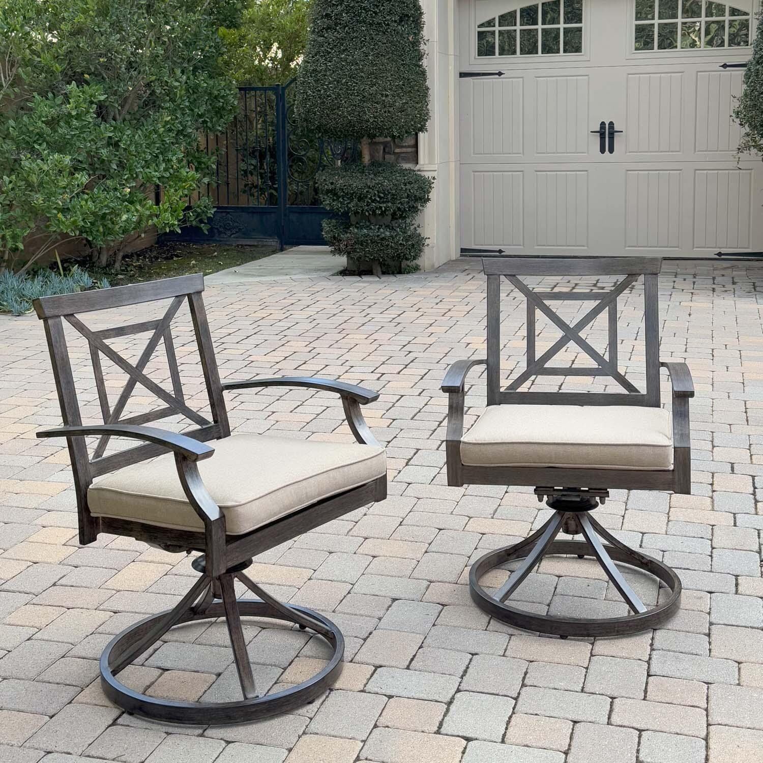 Atlantis 9 Pc Aluminum Swivel / Rocker Dining Set in Walnut/Beige by Darlee - Chairs - Lifestyle thumbnail