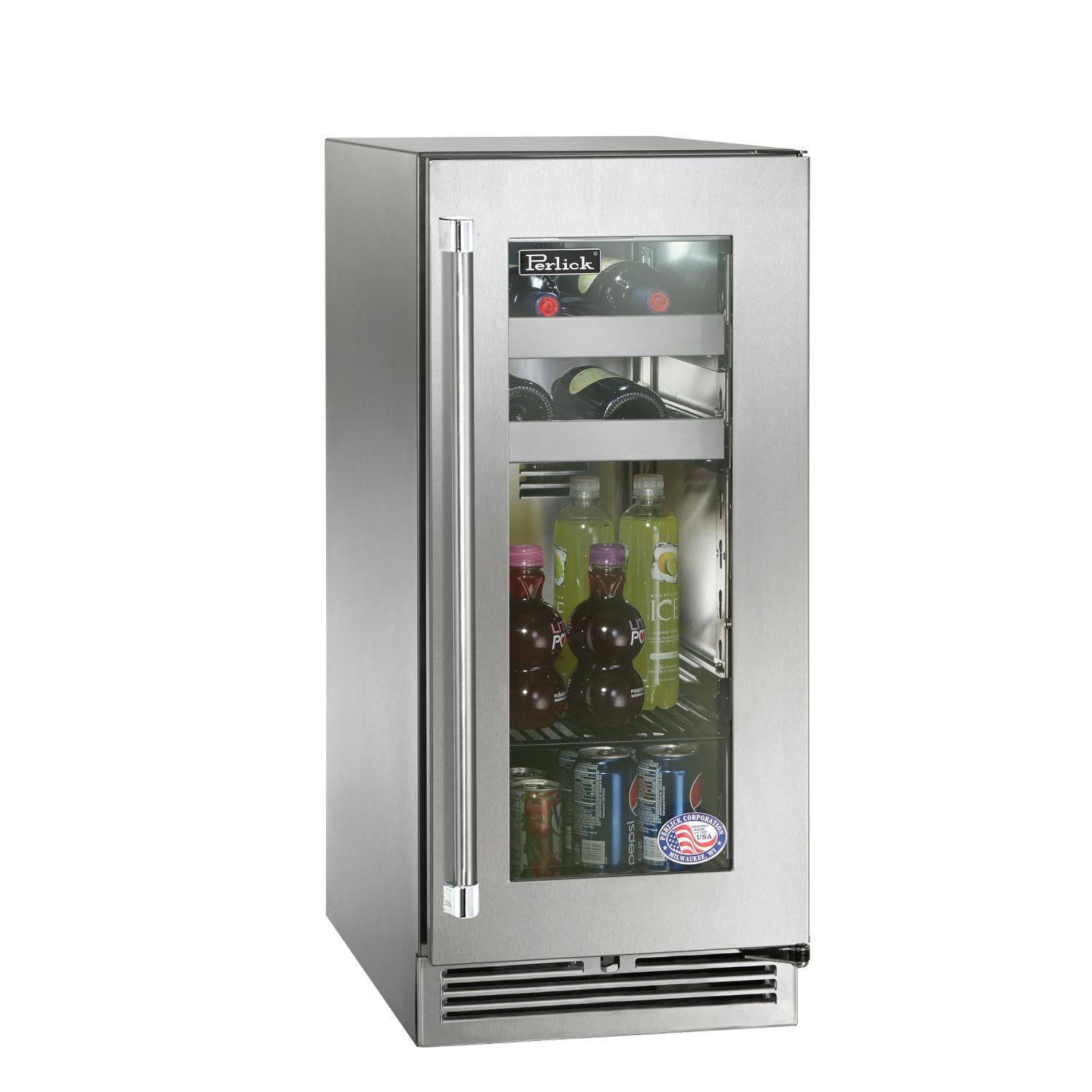 Perlick HP15BM-4-3RL 15-Inch Signature Series Stainless Steel Glass Door Outdoor Beverage Center w/ Door Lock thumbnail