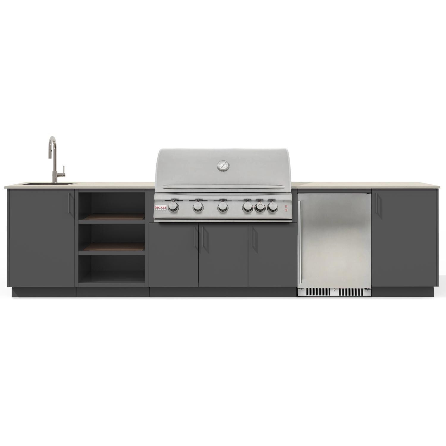 Urban Bonfire Eclipse 40 Outdoor Kitchen w/ Blaze LTE Natural Gas Grill, Sink, Refrigerator, Danae Dekton Countertop & Anthracite Finish - B-Eclipse-40-Blaze-Danae-Anthracite