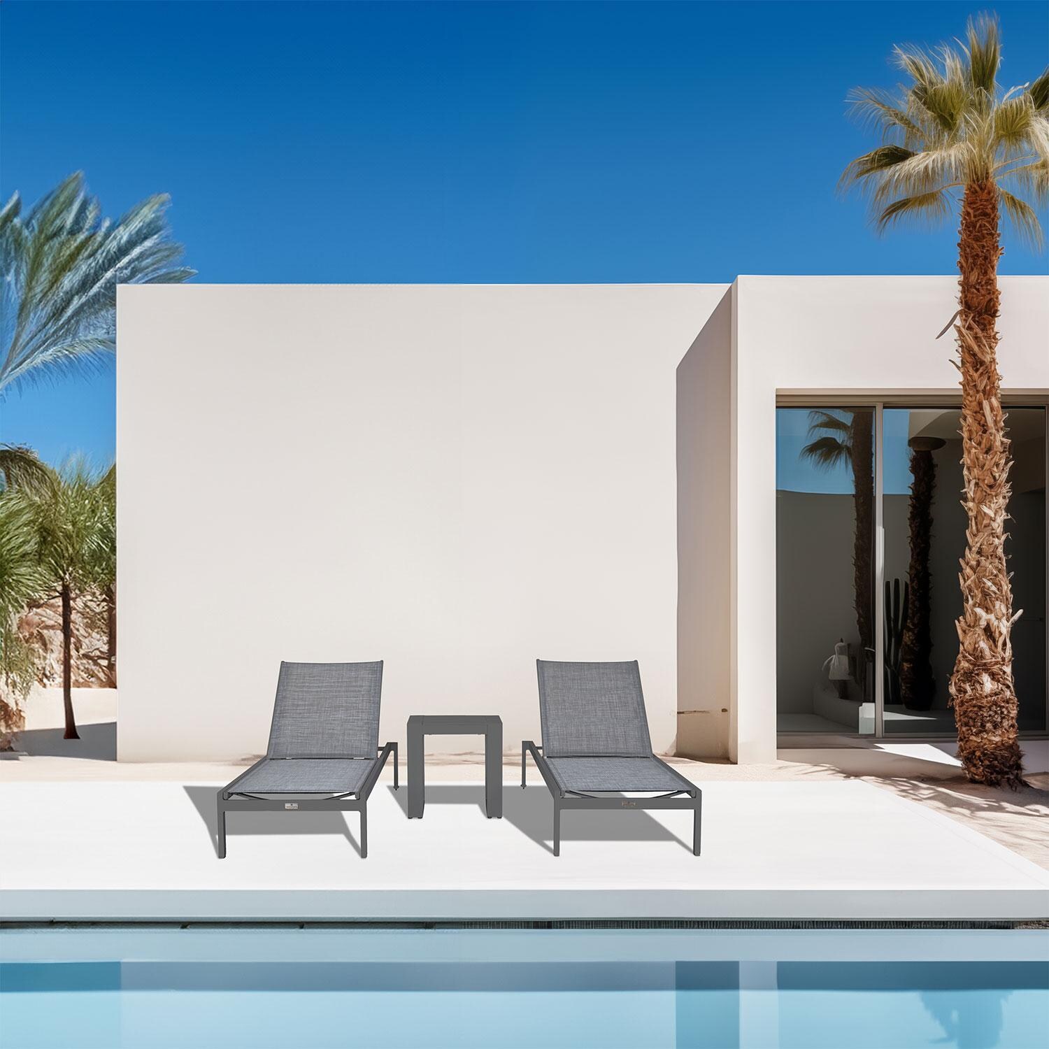 Spring Bay 3 Pc Aluminum Seating Set w/ Chaise Lounges in Slate/Slate by Lakeview Outdoor Designs